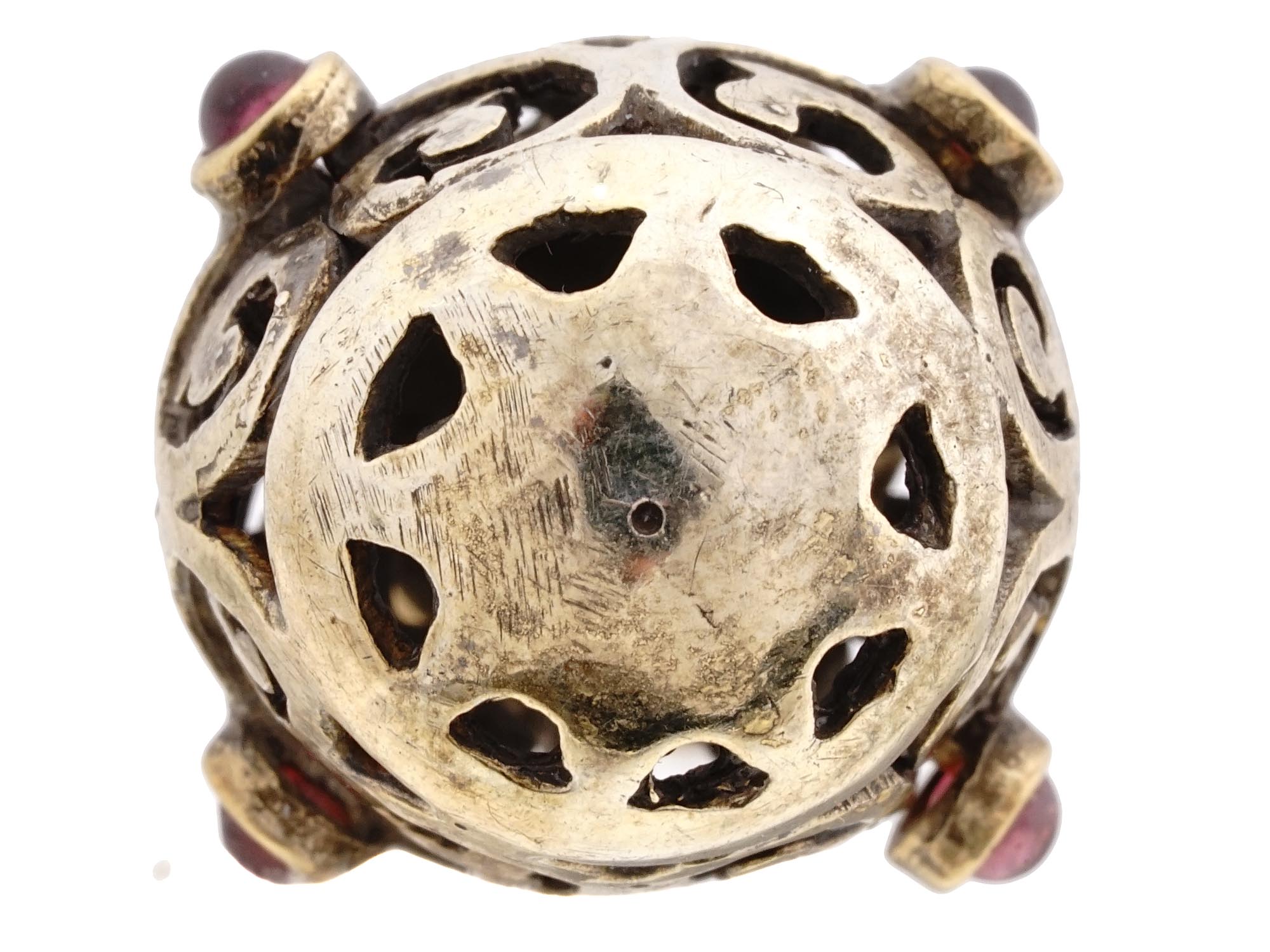 RUSSIAN SILVER GILT OPENWORK EGG PENDANT W. RUBY PIC-4