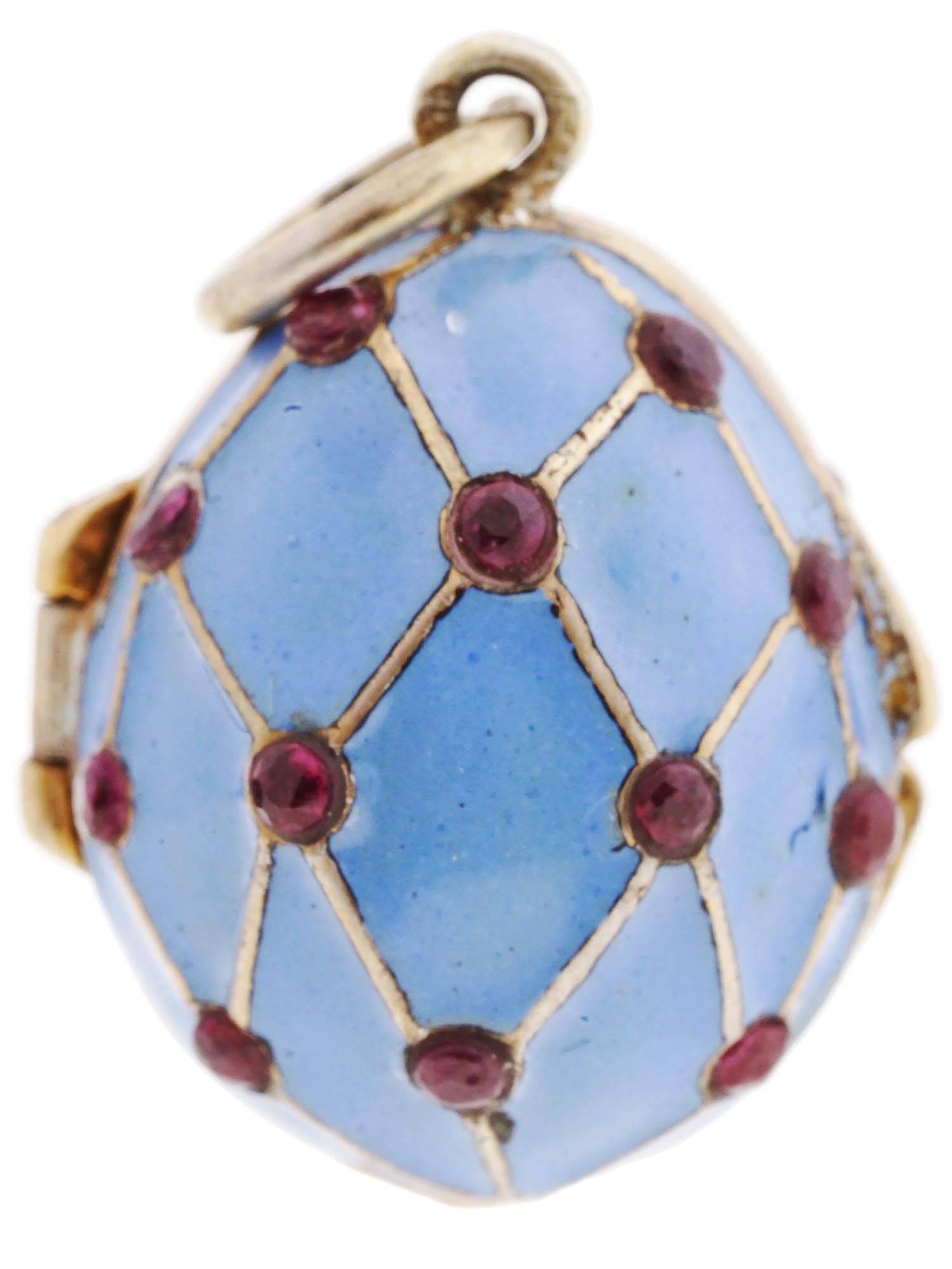 RUSSIAN GILT SILVER RUBIES AND ENAMEL EGG PENDANT PIC-0