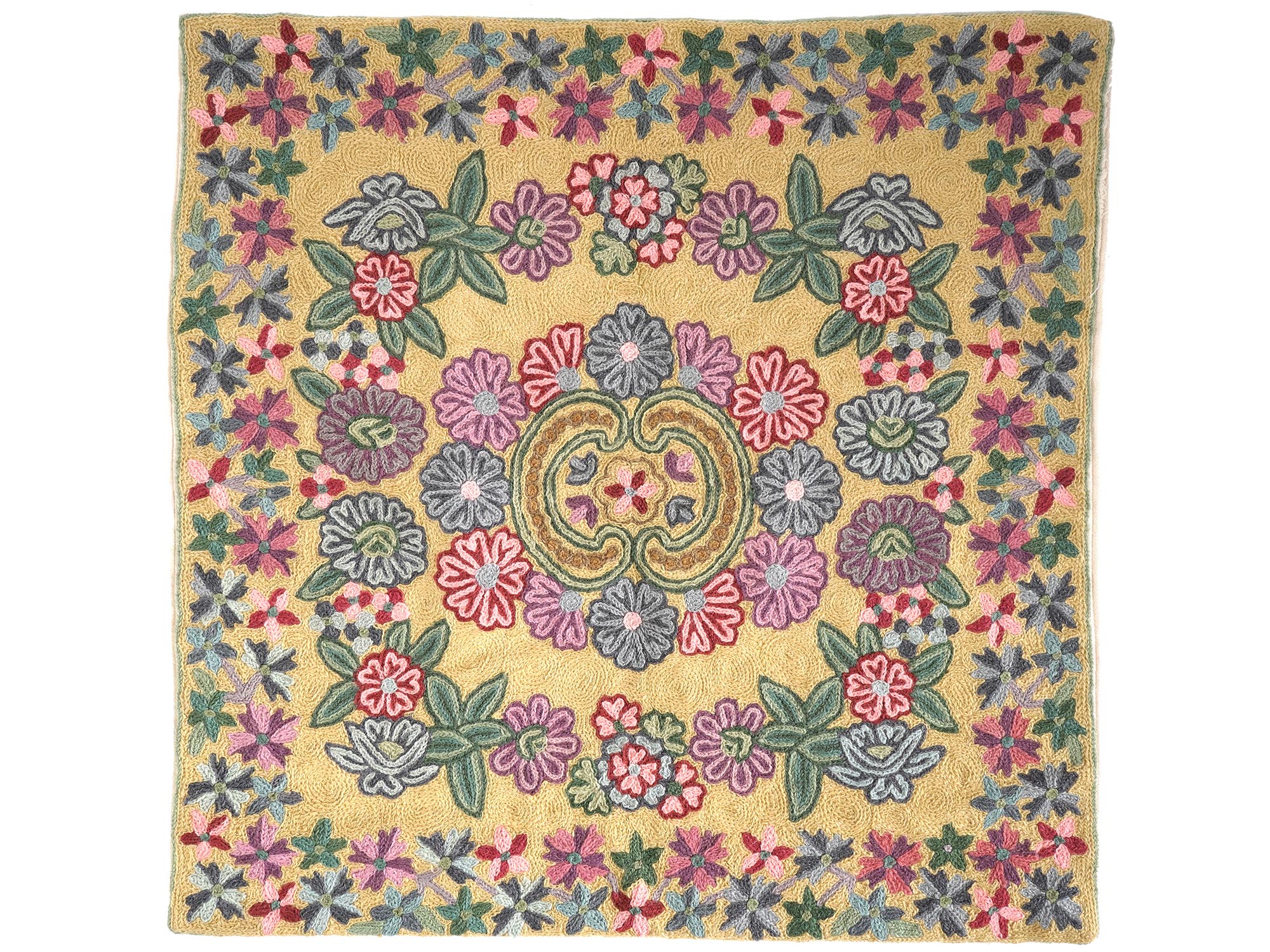 VINTAGE TURKISH HAND EMBROIDERED SILK PILLOW CASE