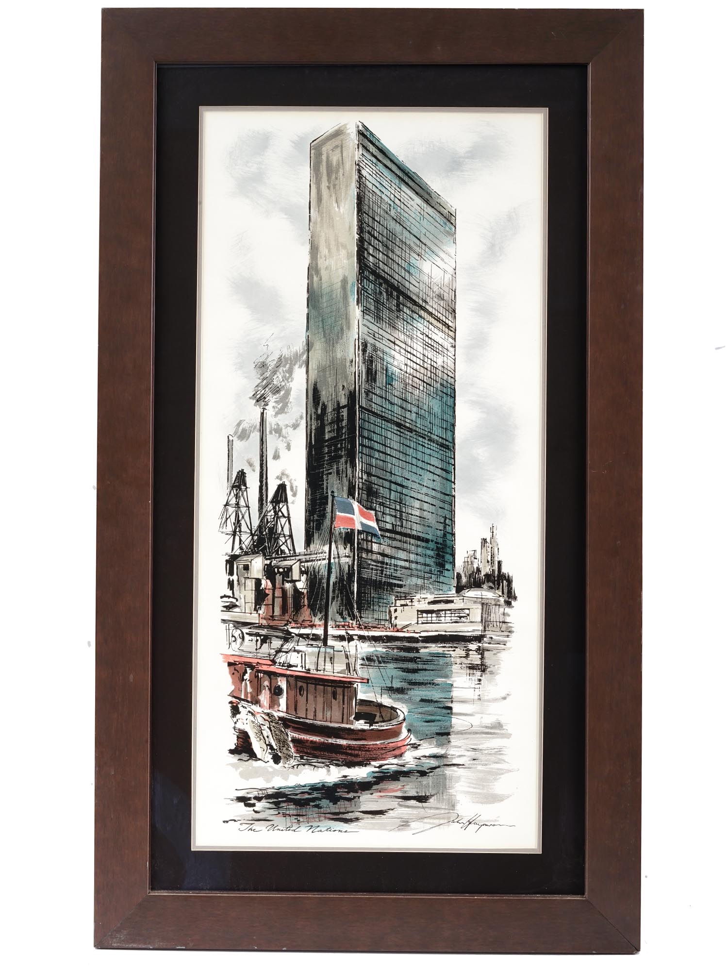 FRAMED UNITED NATIONS LITHOGRAPH BY JOHN HAYMSON PIC-0