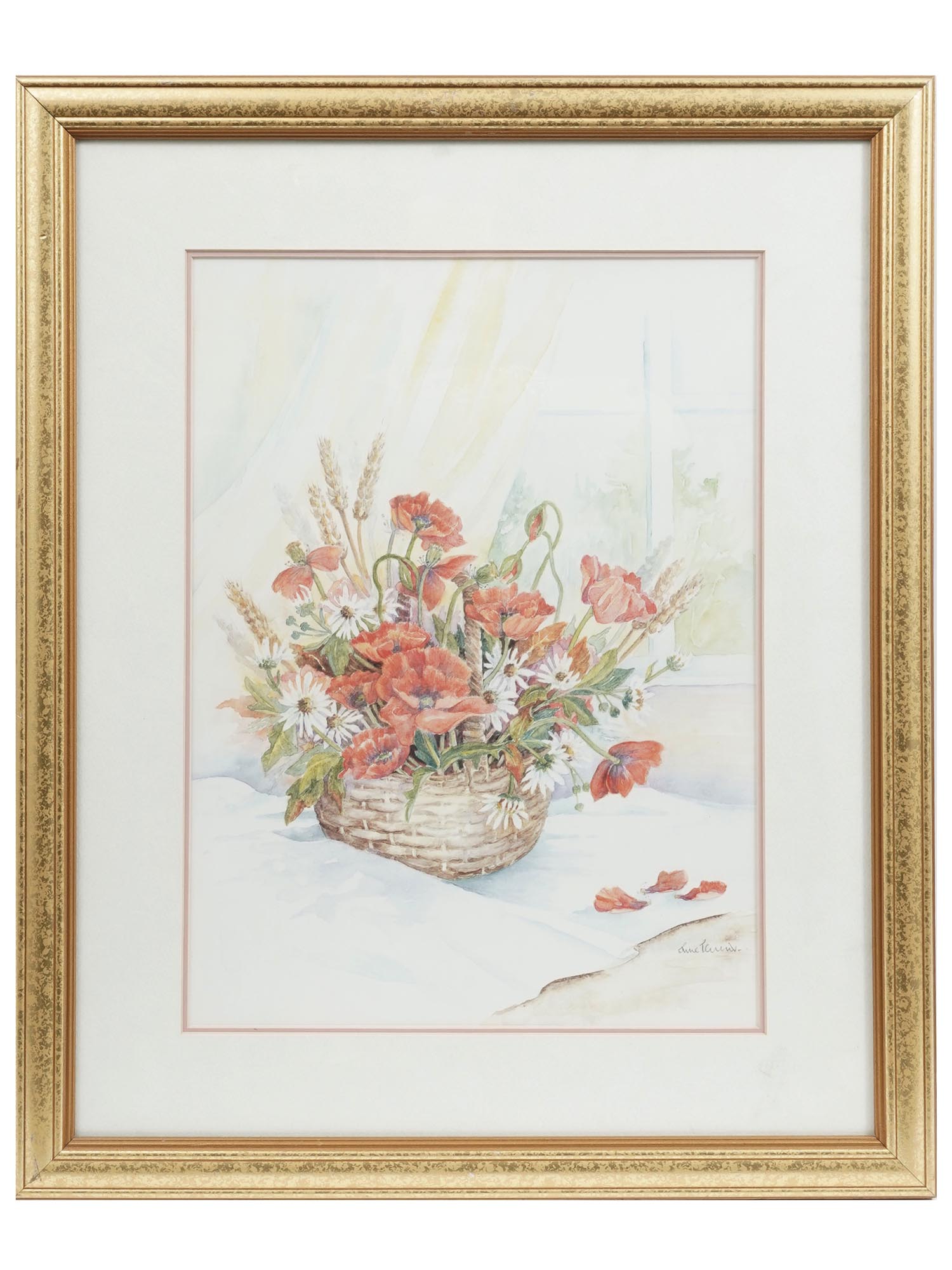 VINTAGE POPPY FLOWERS WATERCOLOR ART PRINT SIGNED PIC-0