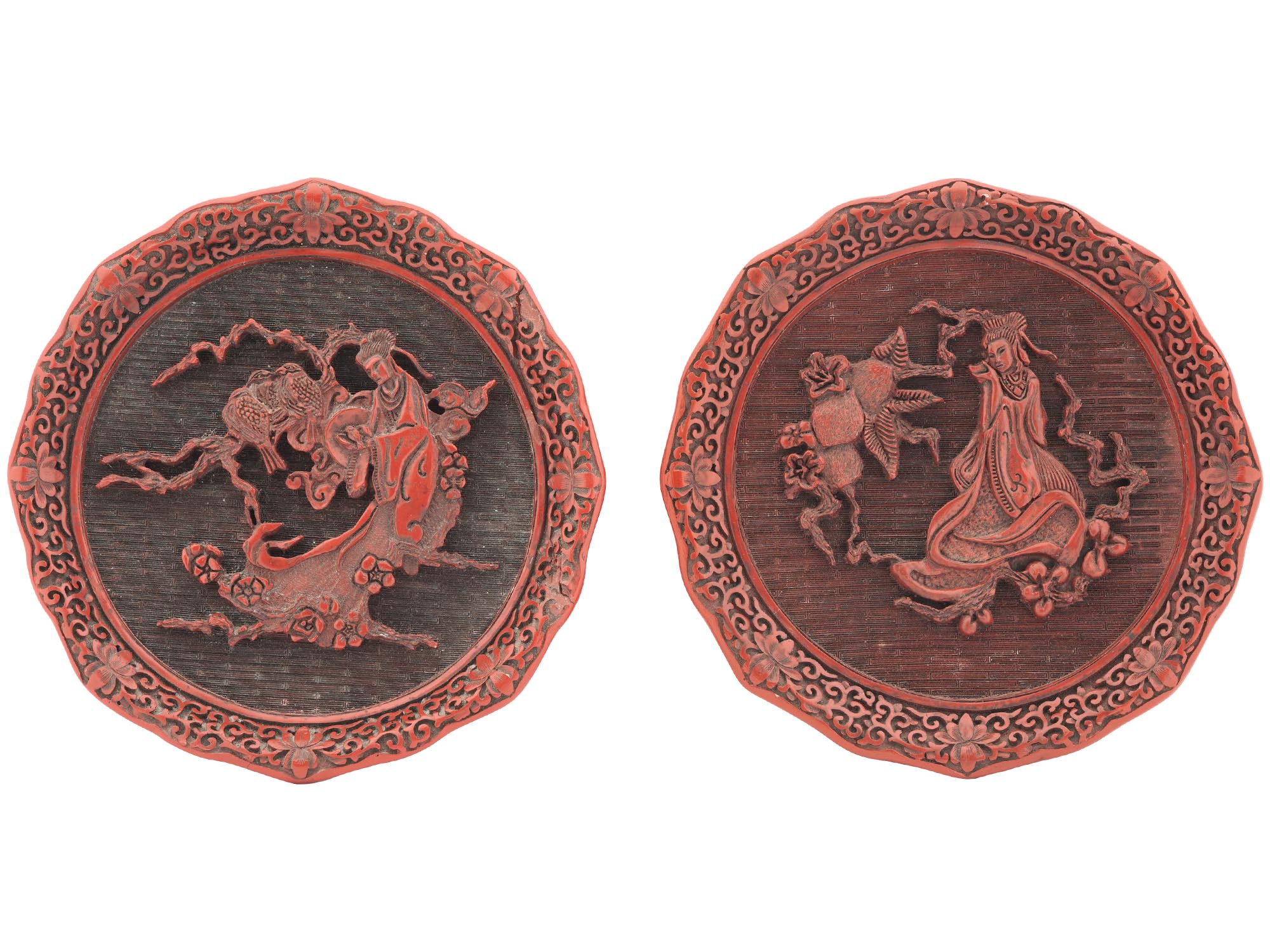 CHINESE HAND CARVED CINNABAR LACQUER DECOR PLATES PIC-0