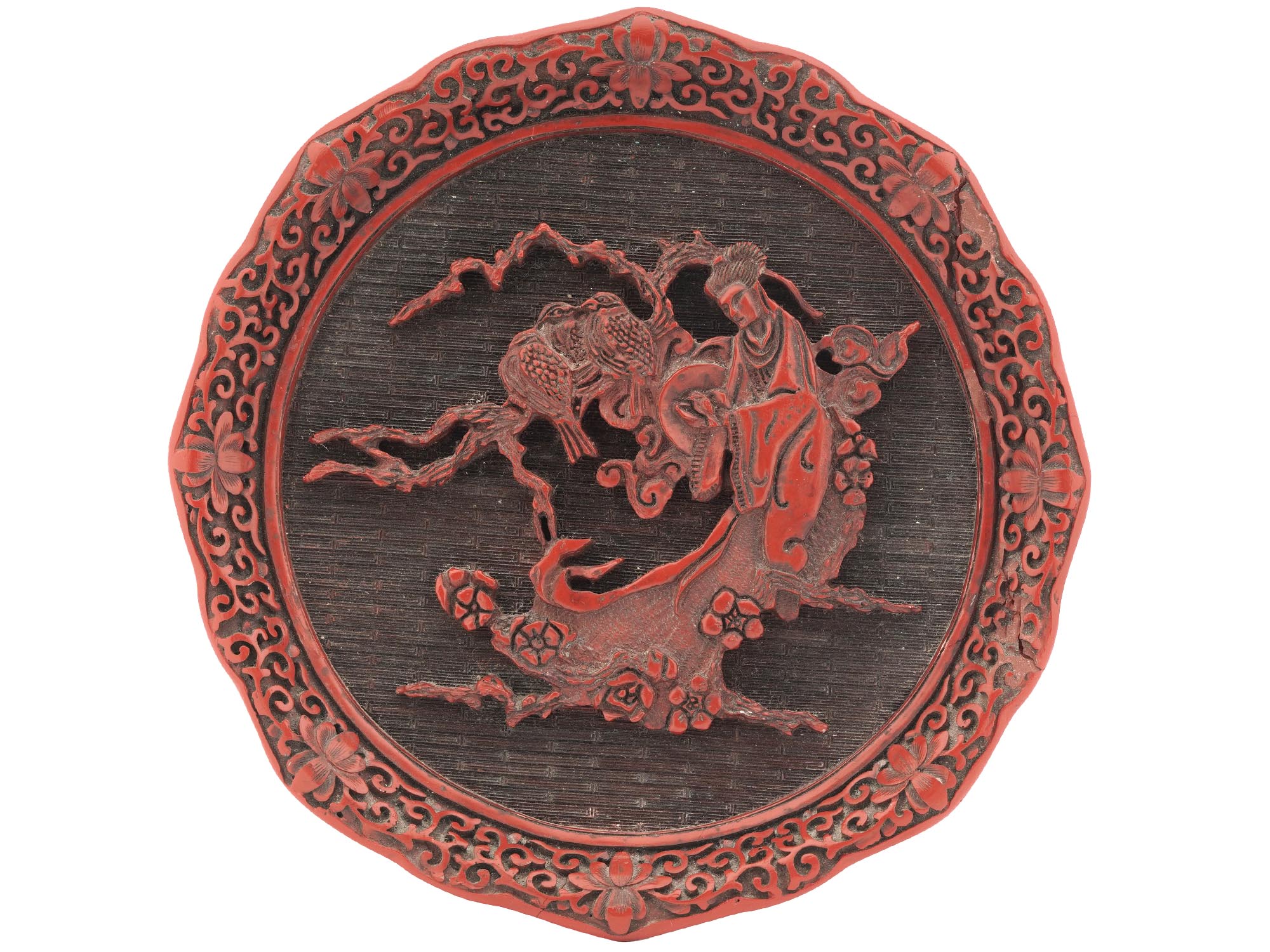 CHINESE HAND CARVED CINNABAR LACQUER DECOR PLATES PIC-1