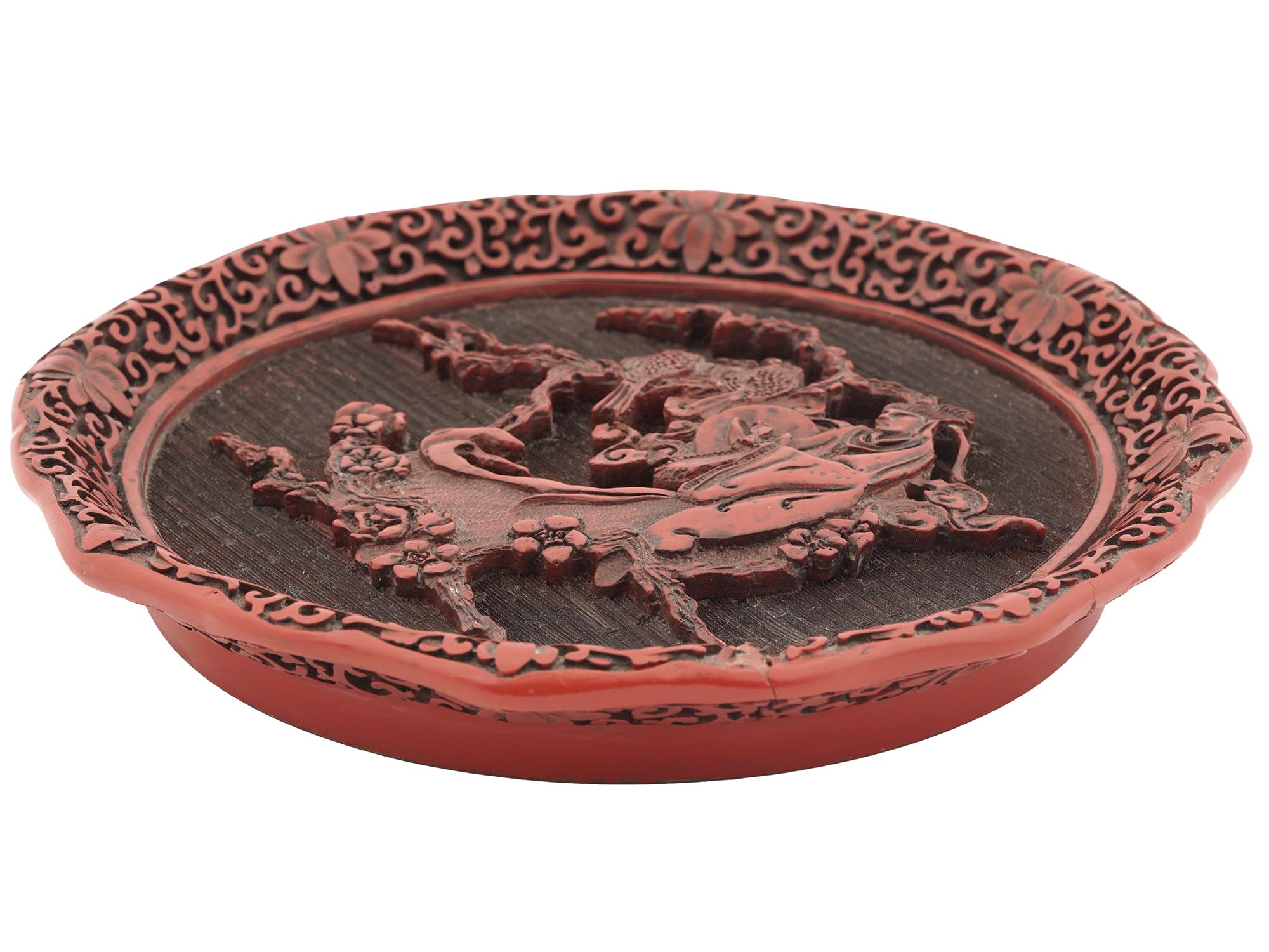 CHINESE HAND CARVED CINNABAR LACQUER DECOR PLATES PIC-3