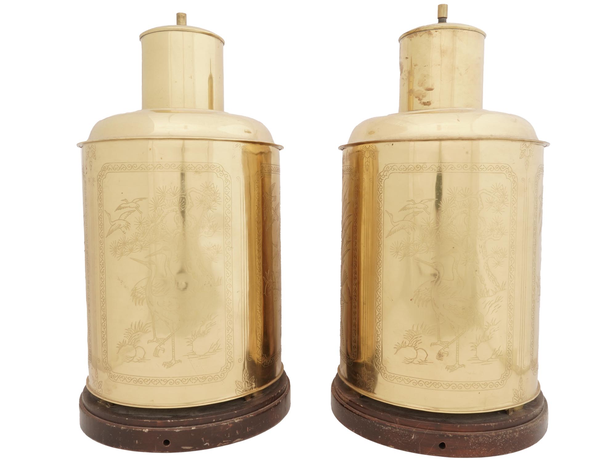 MID CENT CHINESE GILT BRASS TEA CANISTER LAMPS PIC-0