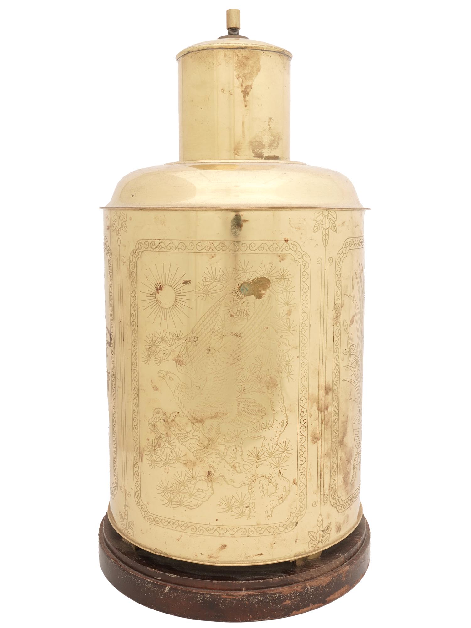 MID CENT CHINESE GILT BRASS TEA CANISTER LAMPS PIC-3