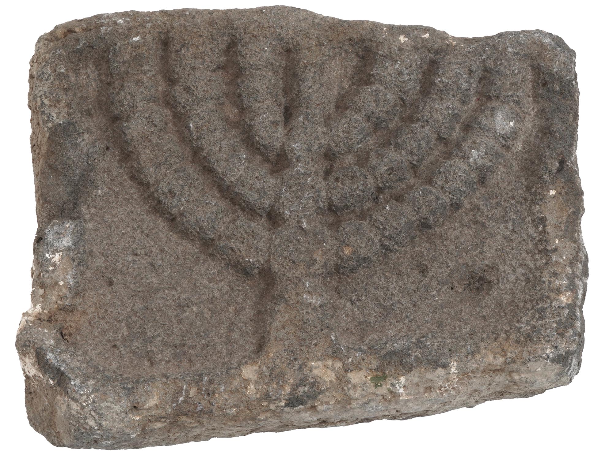 ANCIENT JUDAICA MENORA BASALT STONE RELIEF WARE PIC-1