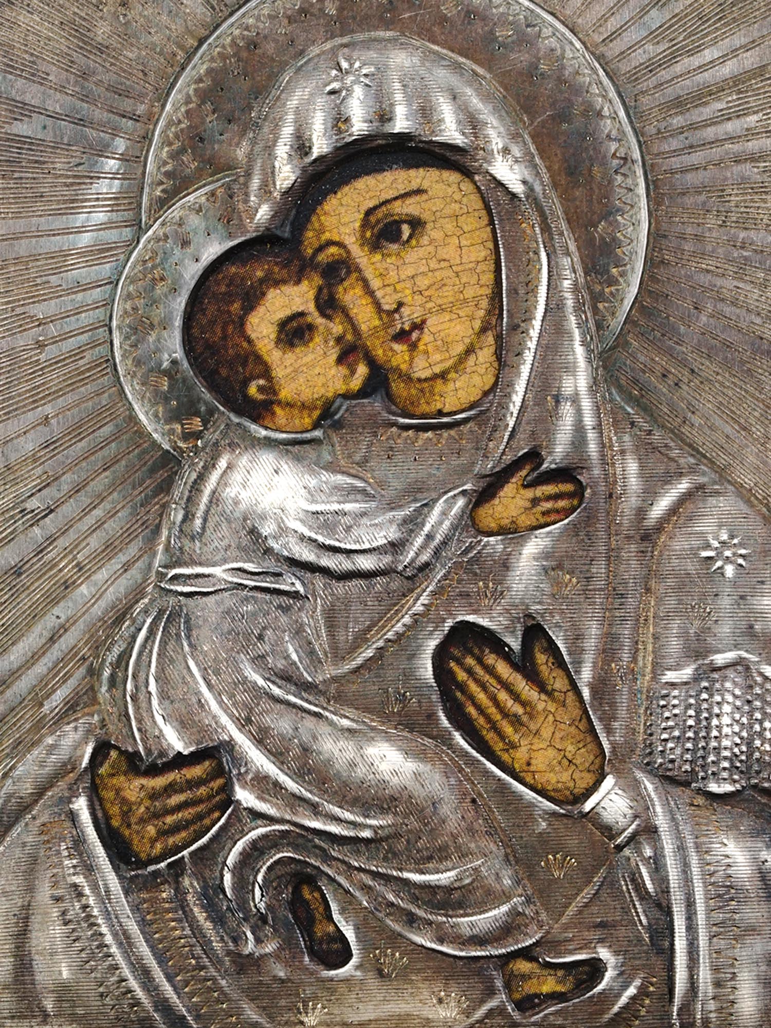 RUSSIAN SILVER TRAVEL ICON VIRGIN OF VLADIMIR PIC-1