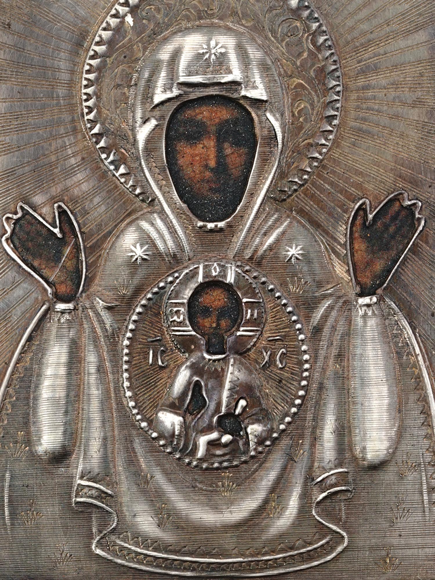 RUSSIAN SILVER TRAVEL ICON OUR LADY OF THE SIGN PIC-1