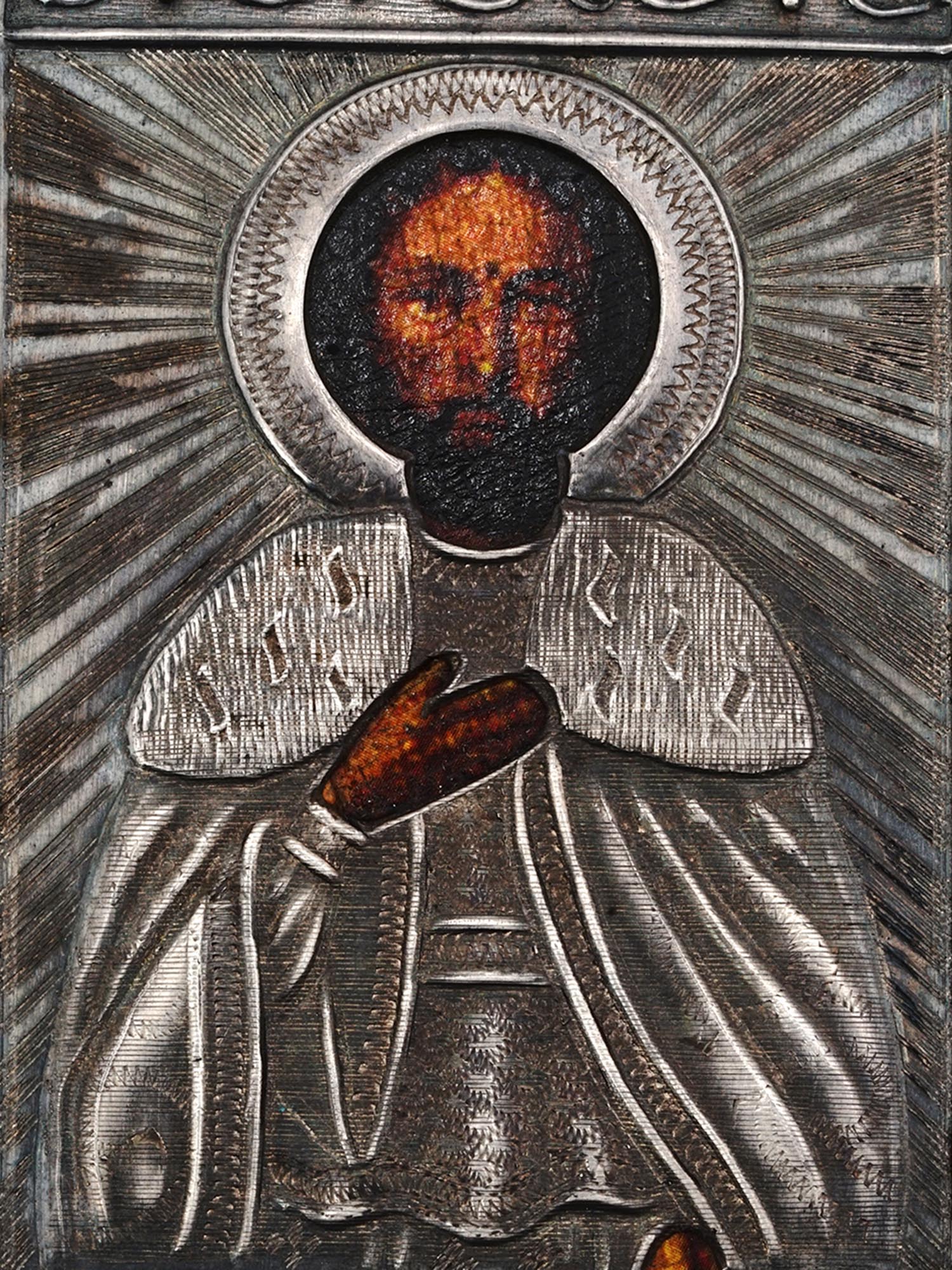 IMPERIAL RUSSIAN ICONS OF SAINTS IN SILVER RIZA PIC-3