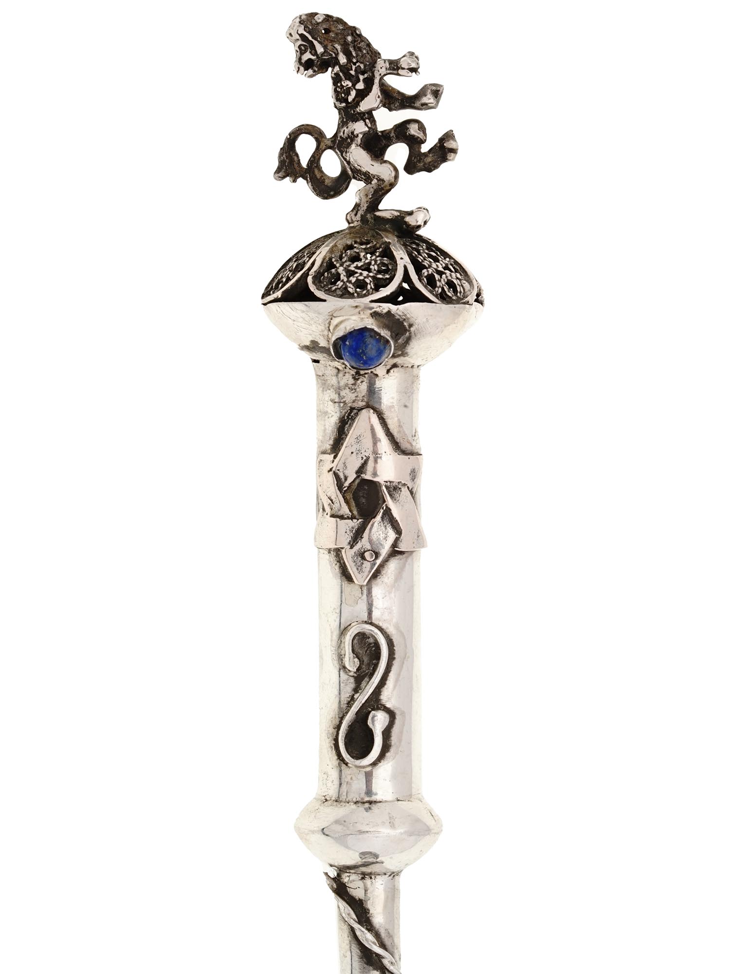 RUSSIAN JUDAICA SILVER SAPPHIRE YAD TORAH POINTER PIC-3