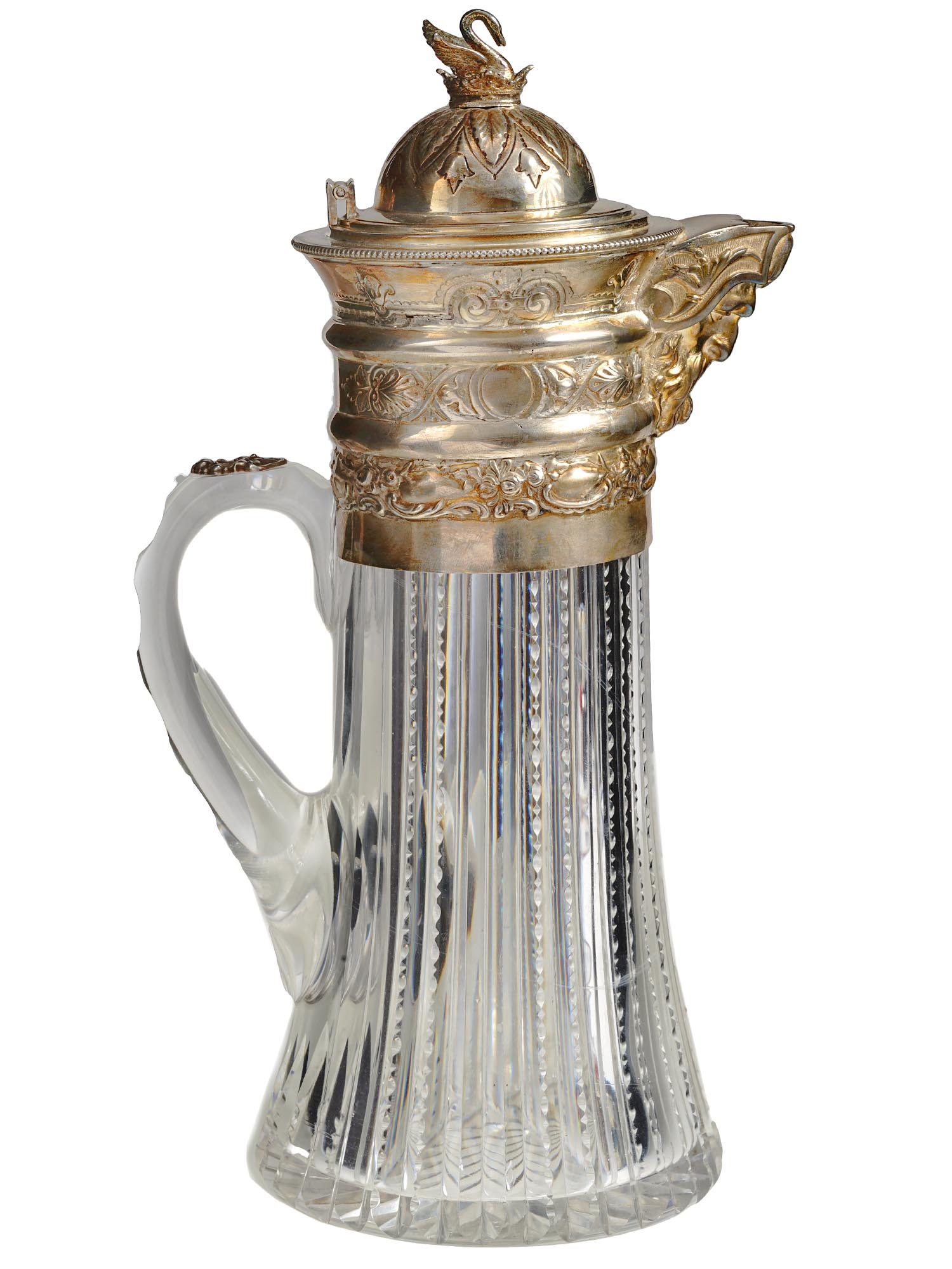 RUSSIAN BOLIN 84 SILVER AND CUT GLASS JUG PIC-0