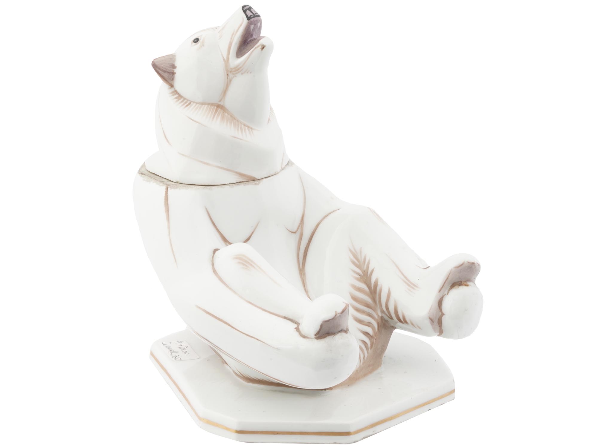 RUSSIAN SOVIET PORCELAIN WHITE POLAR BEAR INKWELL PIC-0