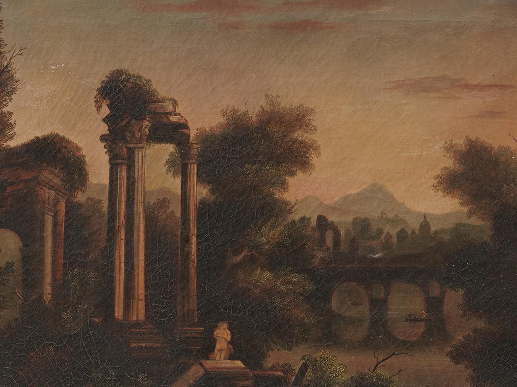 NEOCLASSICAL OIL PAINTING OF LANDSCAPE WITH RUINS PIC-1