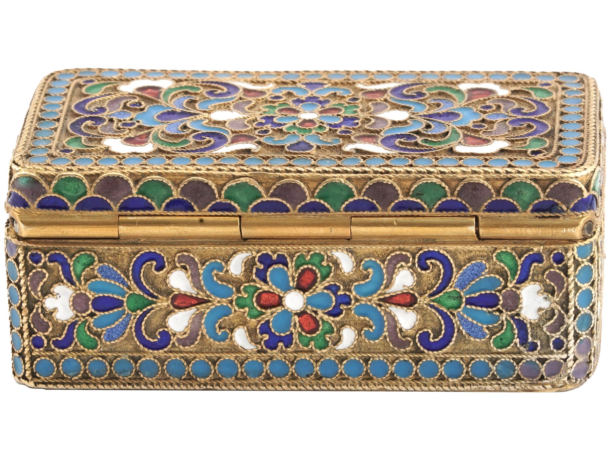 IMPERIAL RUSSIAN GILT SILVER ENAMEL TRINKET BOX PIC-2