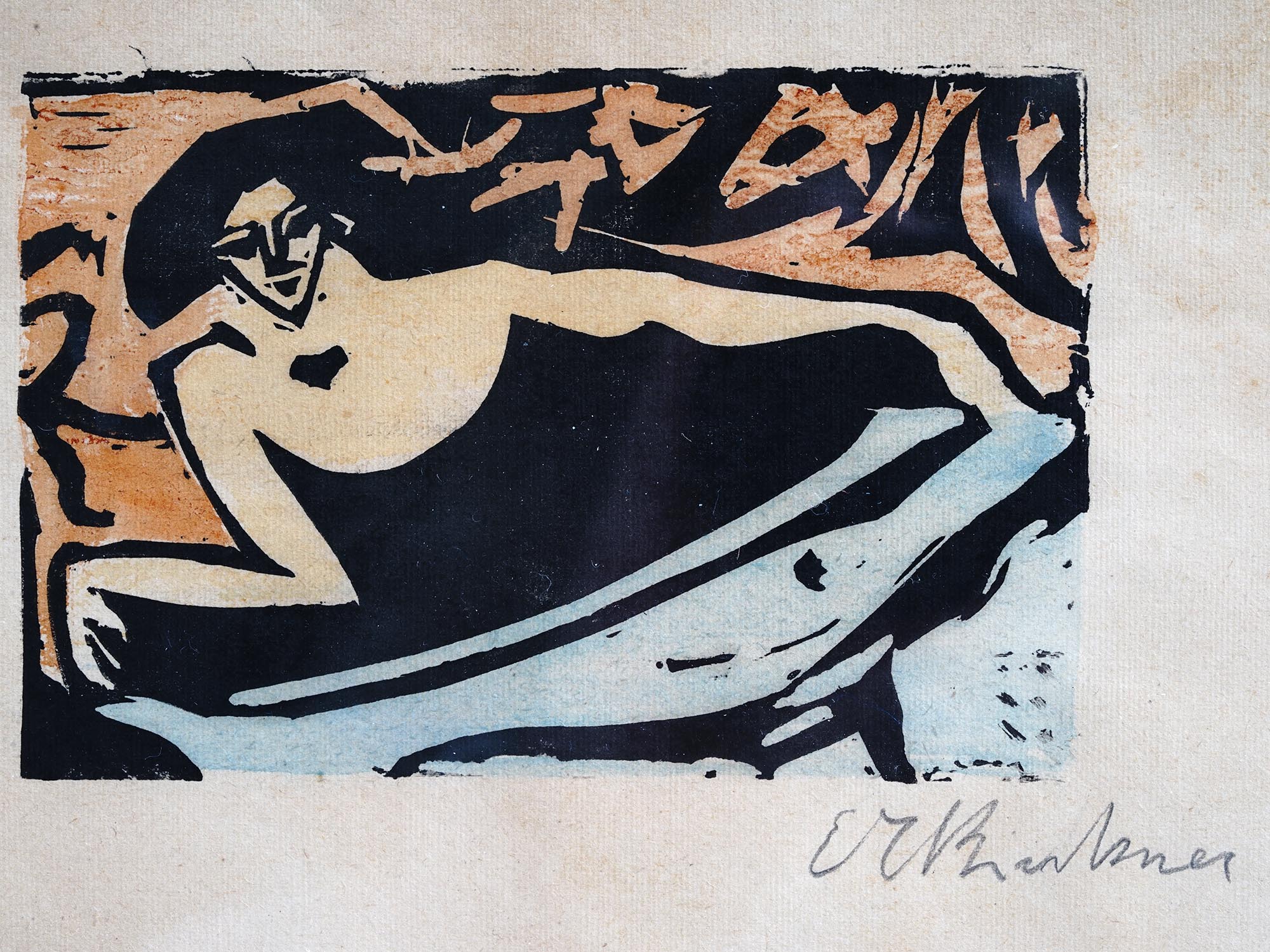 GERMAN WOMAN WOOD BLOCK BY ERNST LUDWIG KIRCHNER PIC-1