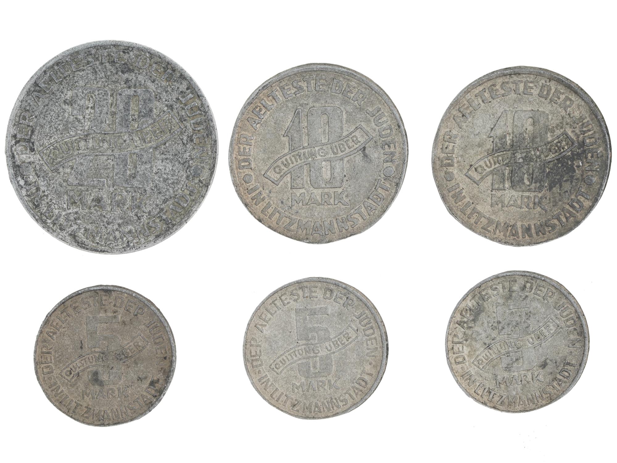 WWII HOLOCAUST LITZMANNSTADT GHETTO COINS, 6 PCS PIC-0