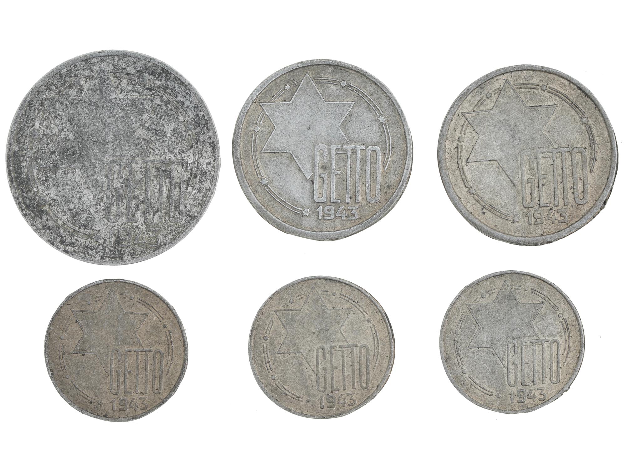 WWII HOLOCAUST LITZMANNSTADT GHETTO COINS, 6 PCS PIC-1