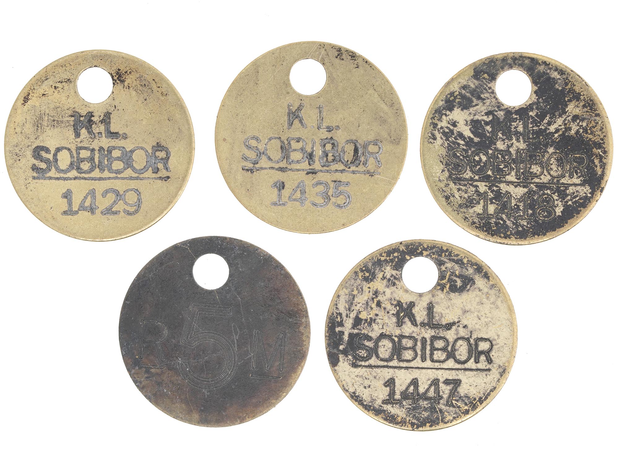 WWII HOLOCAUST SOBIBOR JEWISH CAMP COINS, 5 PCS PIC-0