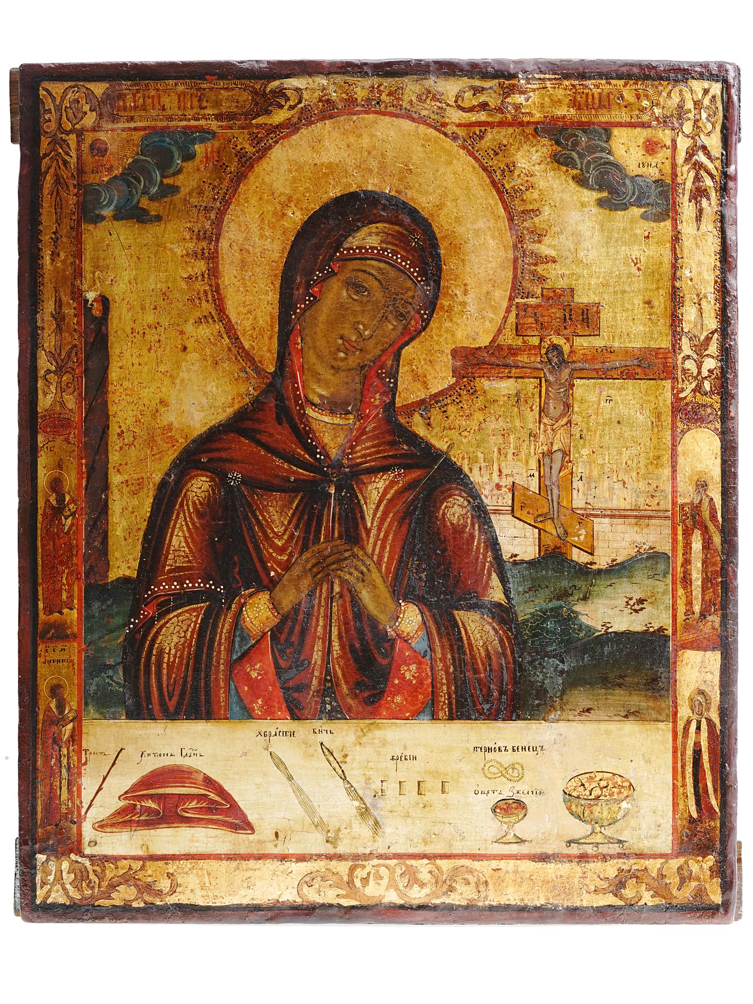 ANTIQUE 18TH C RUSSIAN ICON VIRGIN W ARMA CHRISTI PIC-0