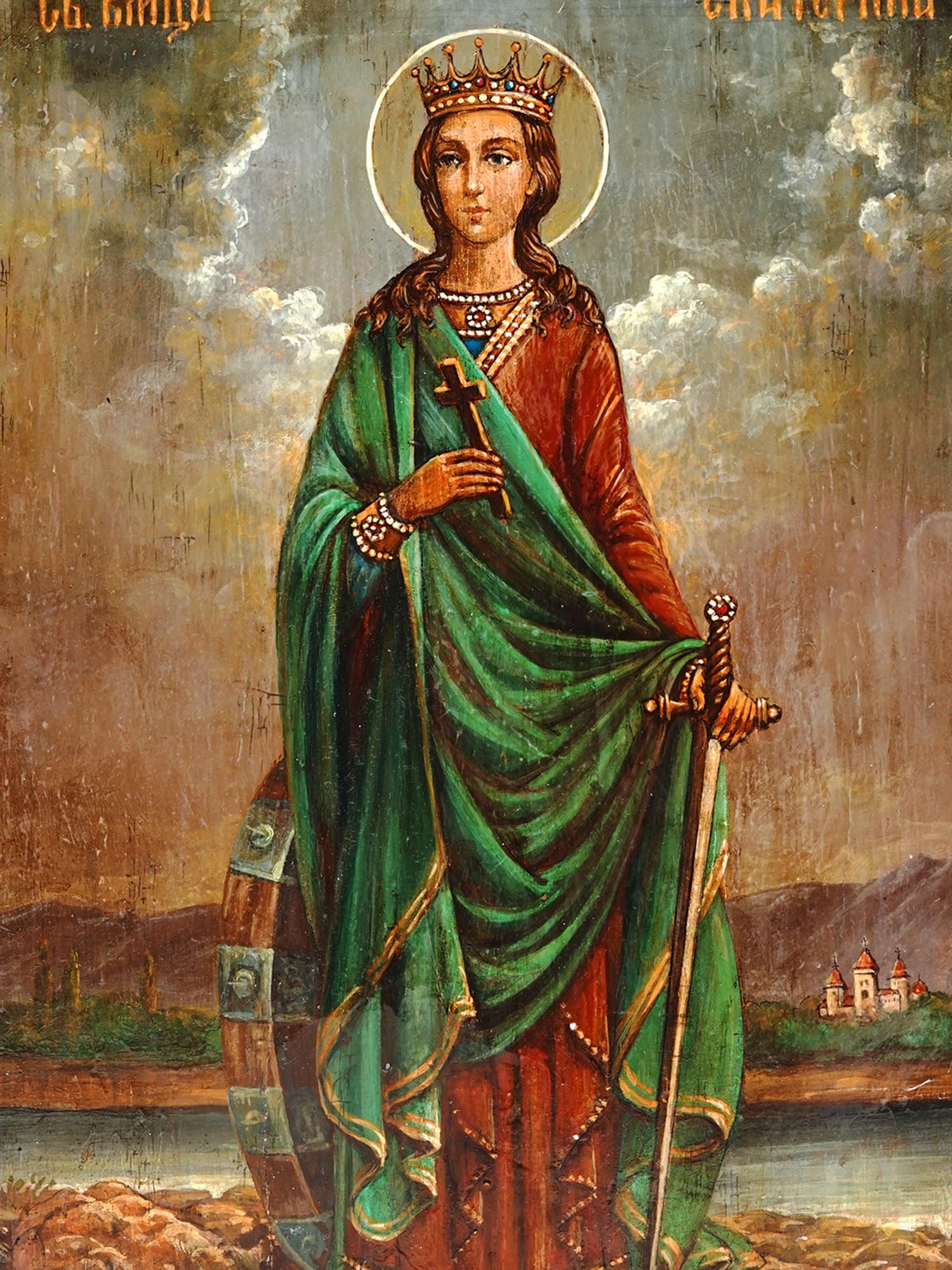 ANTIQUE RUSSIAN ORTHODOX ICON OF SAINT CATHERINE PIC-1