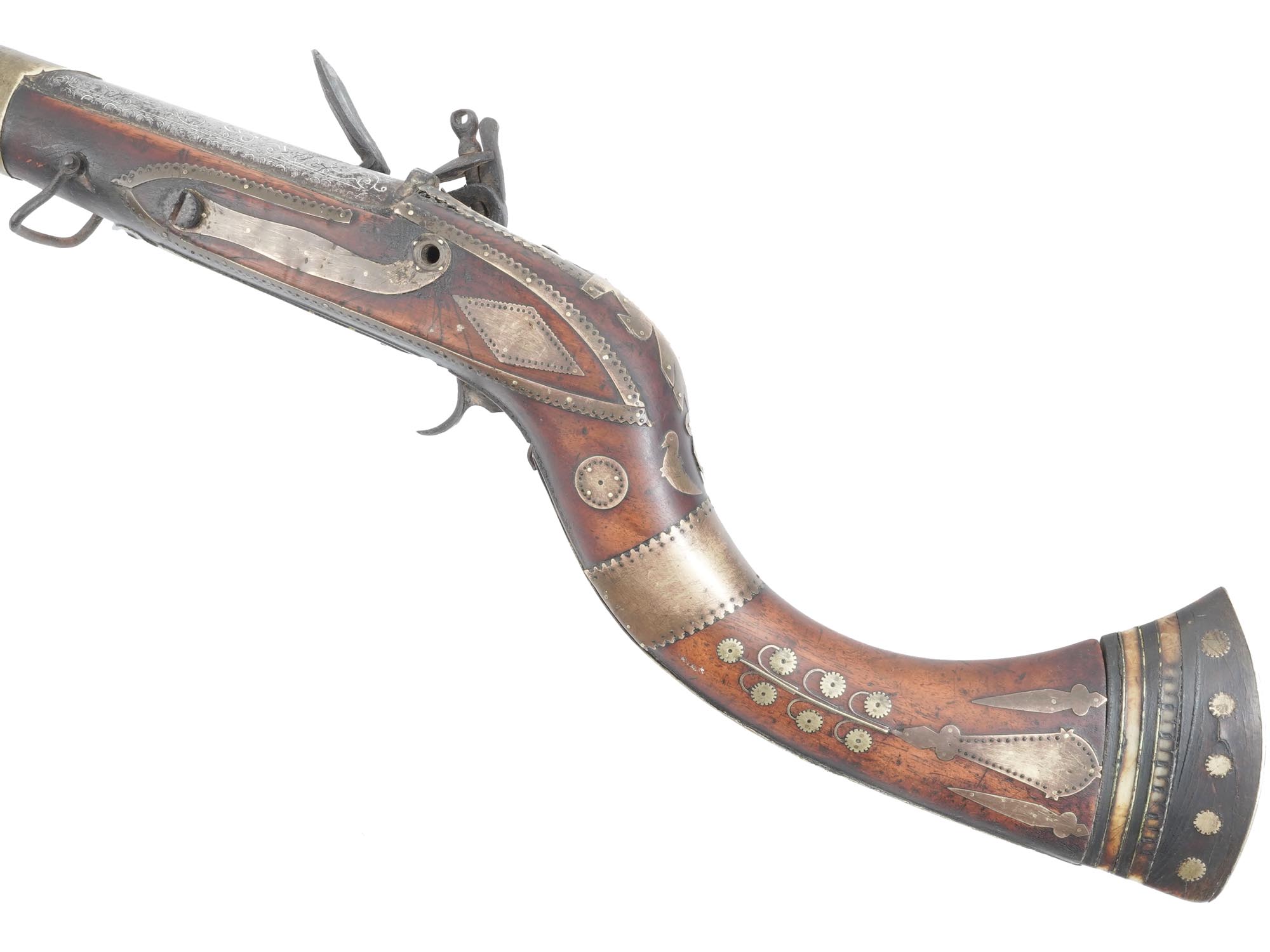 ANTIQUE AFGHAN SILVER INLAID JEZAIL RIFLE 18TH C PIC-3