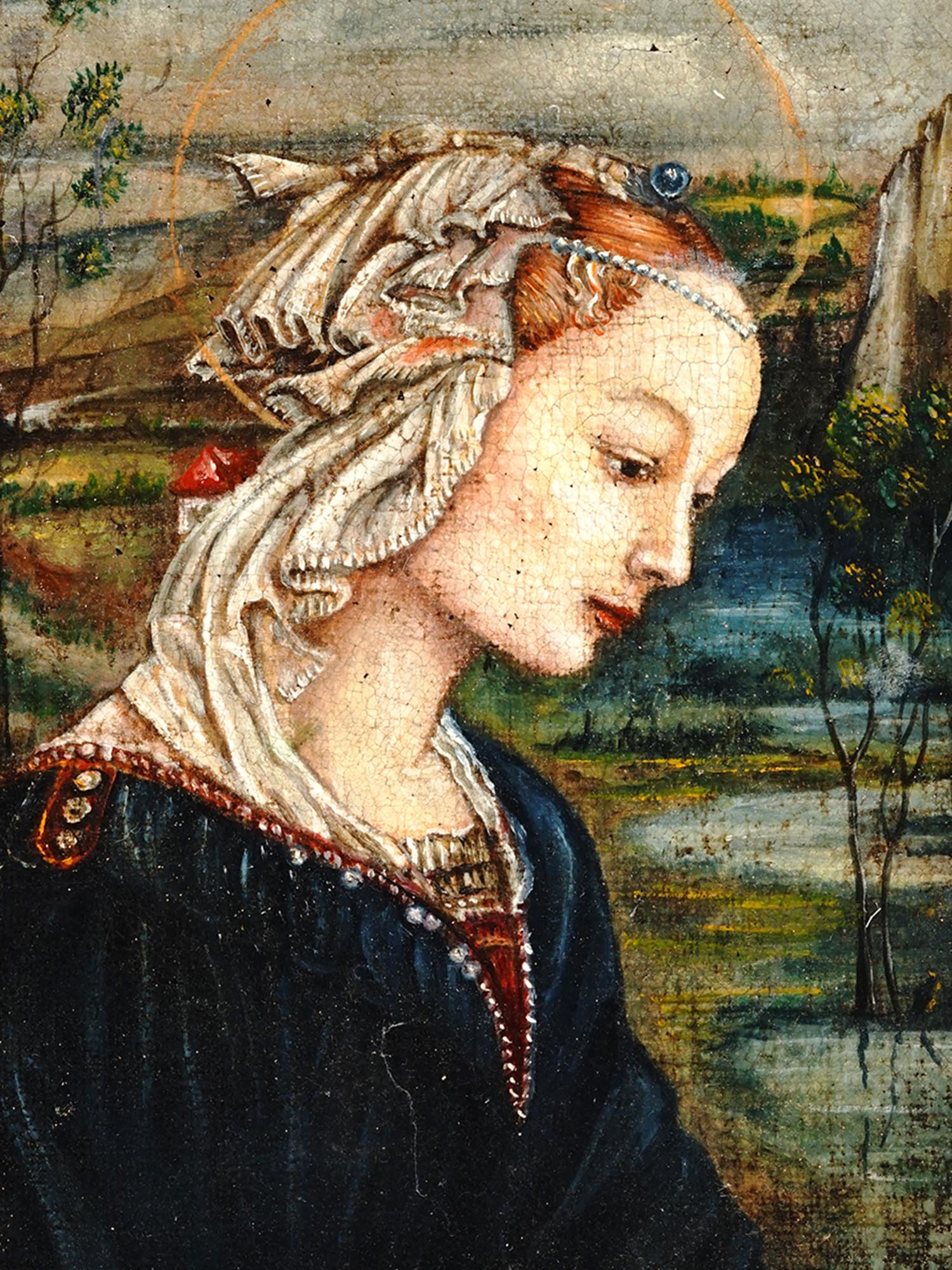 ANTIQUE OIL PAINTING MADONNA AFTER FILIPPO LIPPI PIC-1