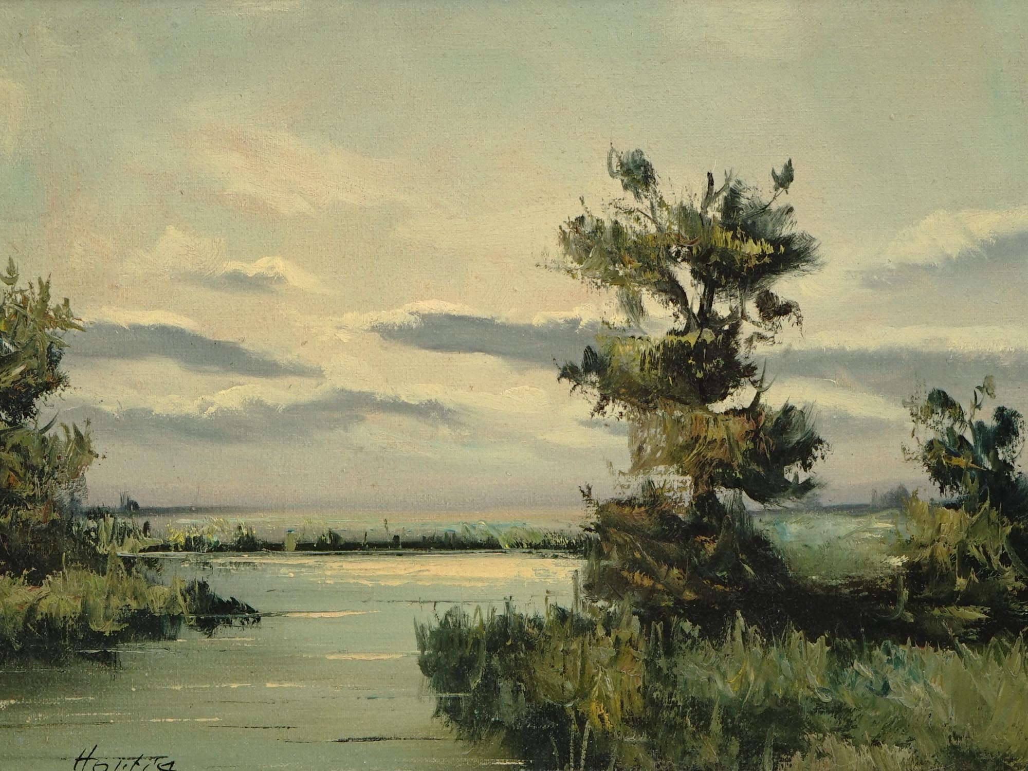 MIDCENT RIVER LANDSCAPE OIL PAINTING BY S. HARTIG PIC-1