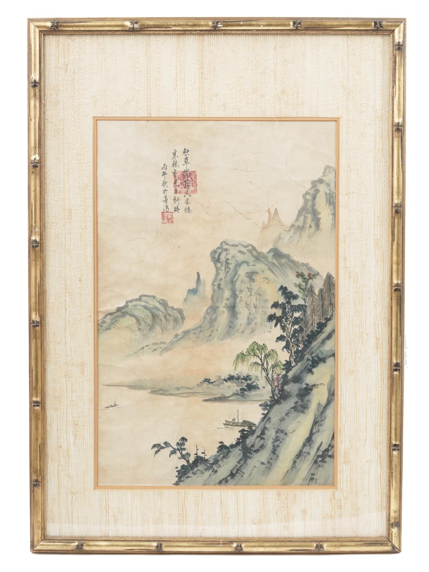 ANTIQUE CHINESE RIVER WATERCOLOR PAINTING ON SILK PIC-0