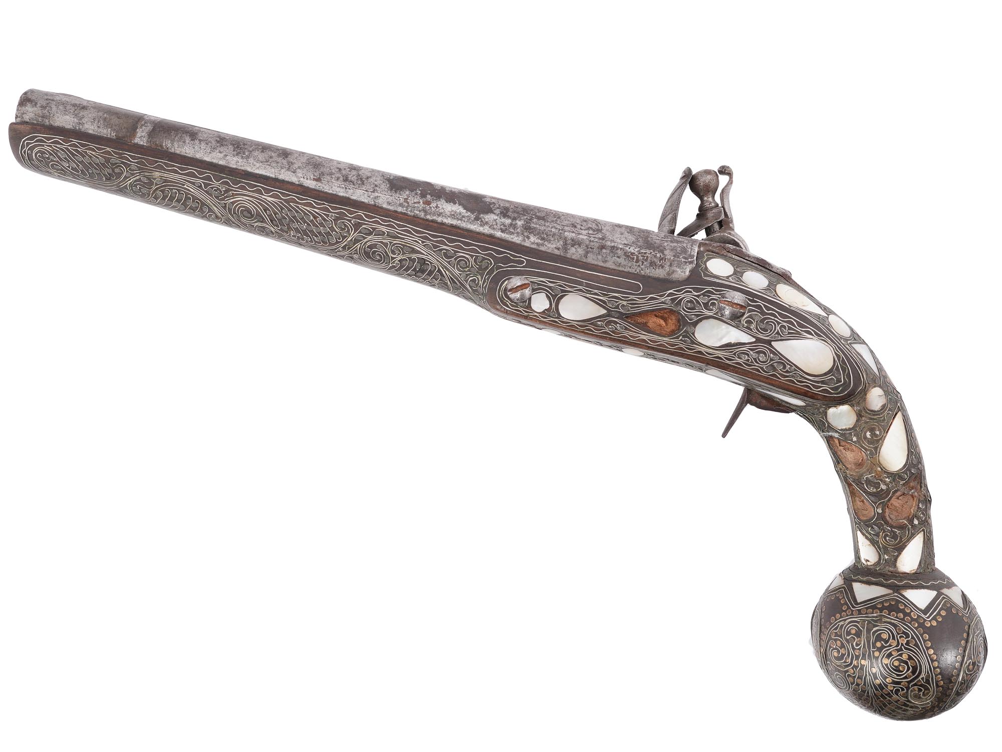 PERSIAN QAJAR FLINTLOCK PISTOL WITH NACRE INLAY PIC-1