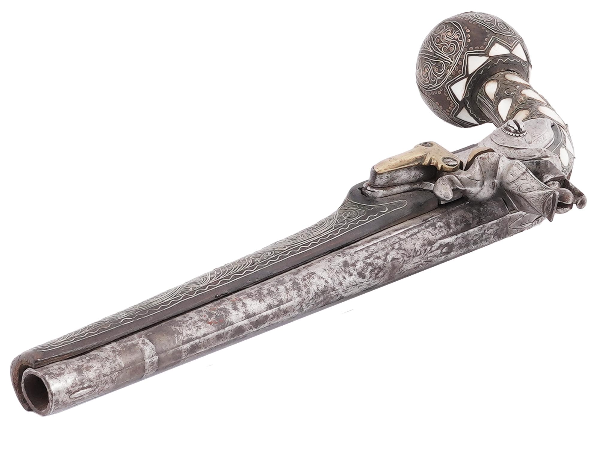 PERSIAN QAJAR FLINTLOCK PISTOL WITH NACRE INLAY PIC-2