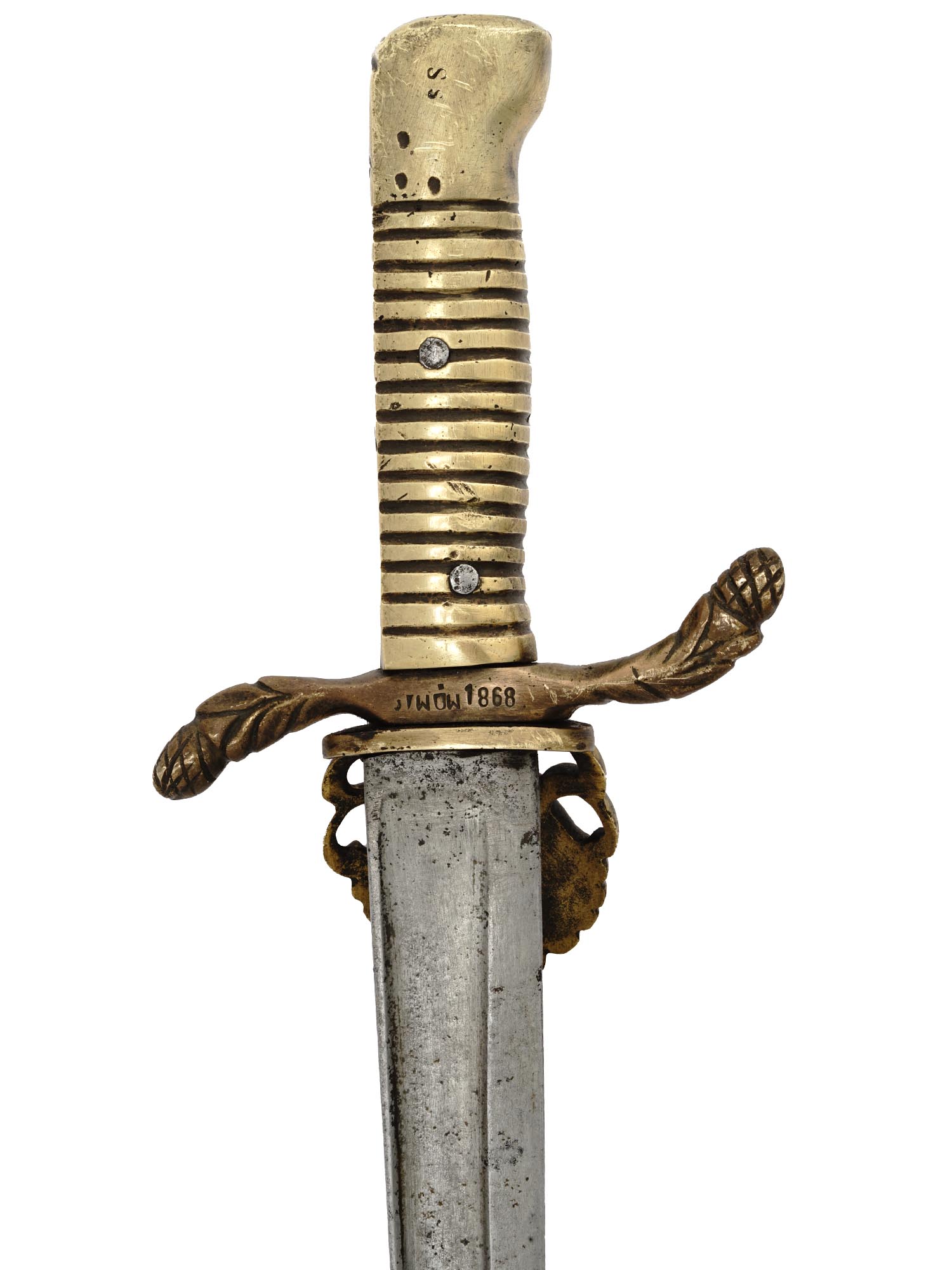 A EUROPEAN 19TH CEN COMPOSITION BAYONET SWORD WITH CLAMSHELL GUARD PIC-2