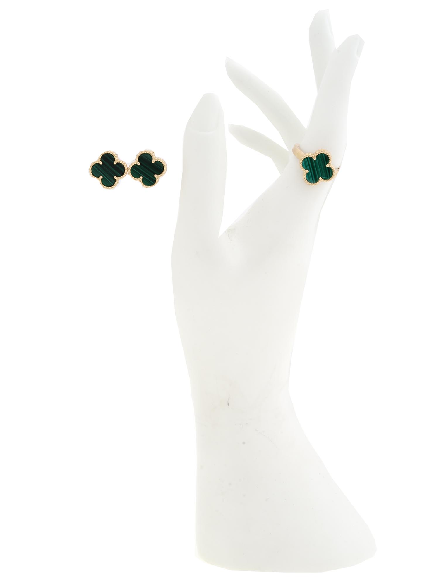 VAN CLEEF ALHAMBRA 18K GOLD MALACHITE JEWELRY SET PIC-0