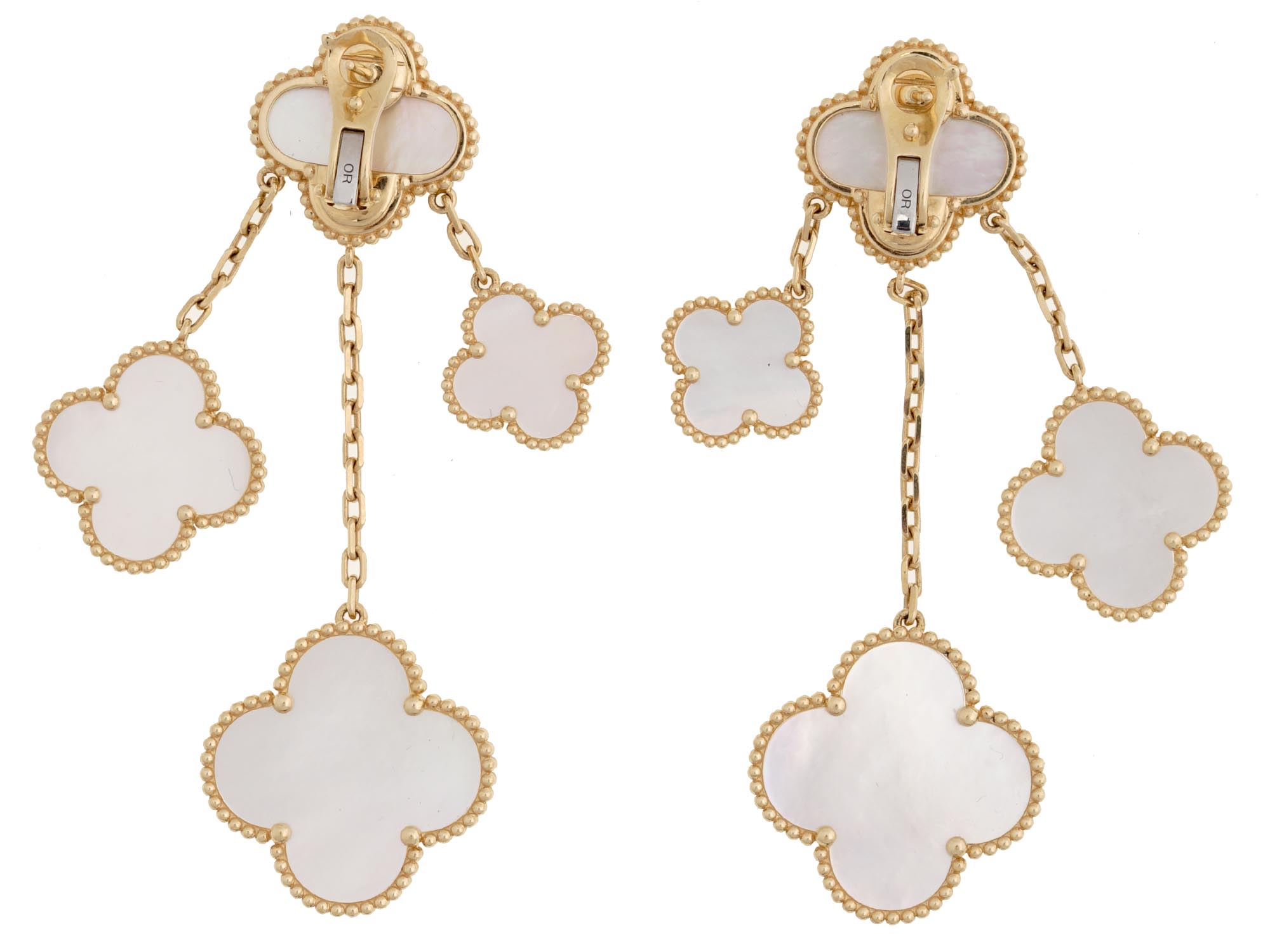 VAN CLEEF MAGIC ALHAMBRA 18K GOLD NACRE EARRINGS PIC-1