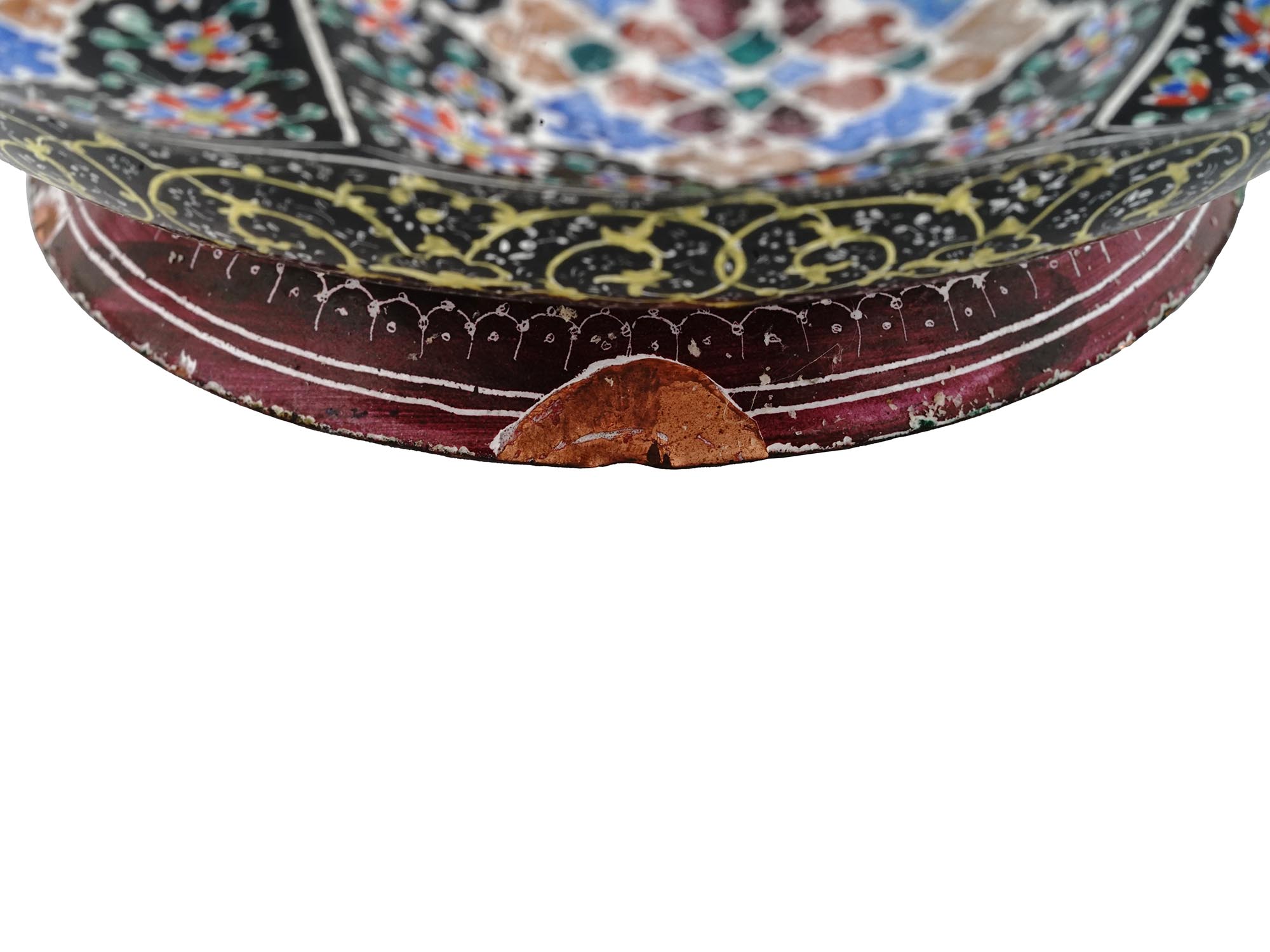 ANTIQUE PERSIAN MINAKARI COPPER ENAMEL BOWL PLATE PIC-4