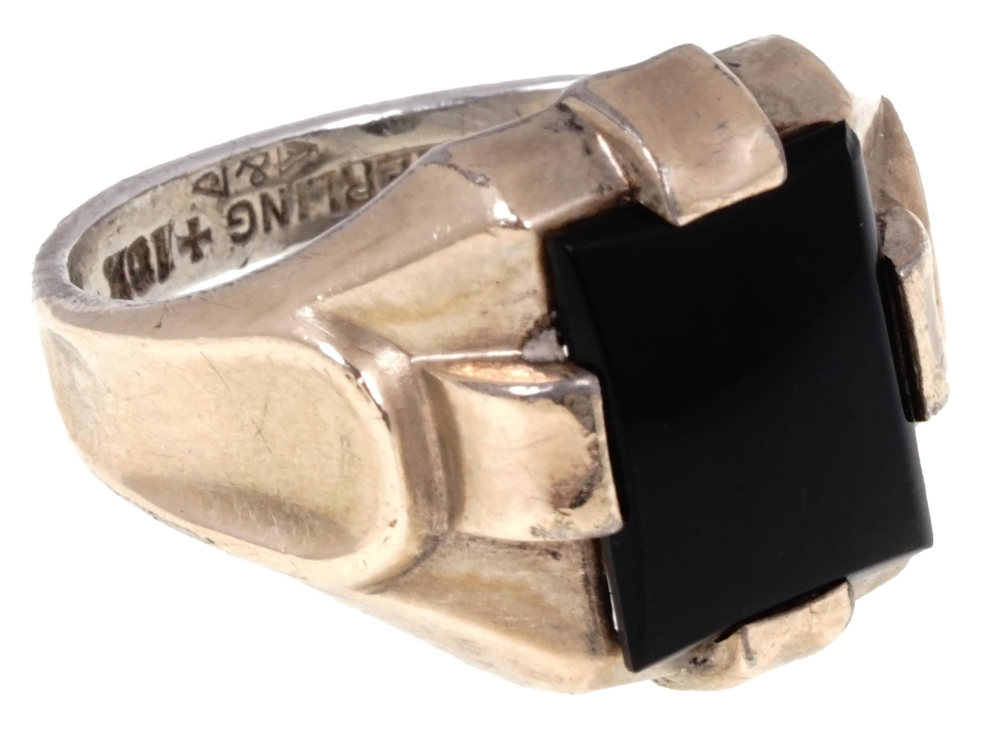 10K GOLD STERLING SILVER BLACK STONE JEWELRY RING PIC-0