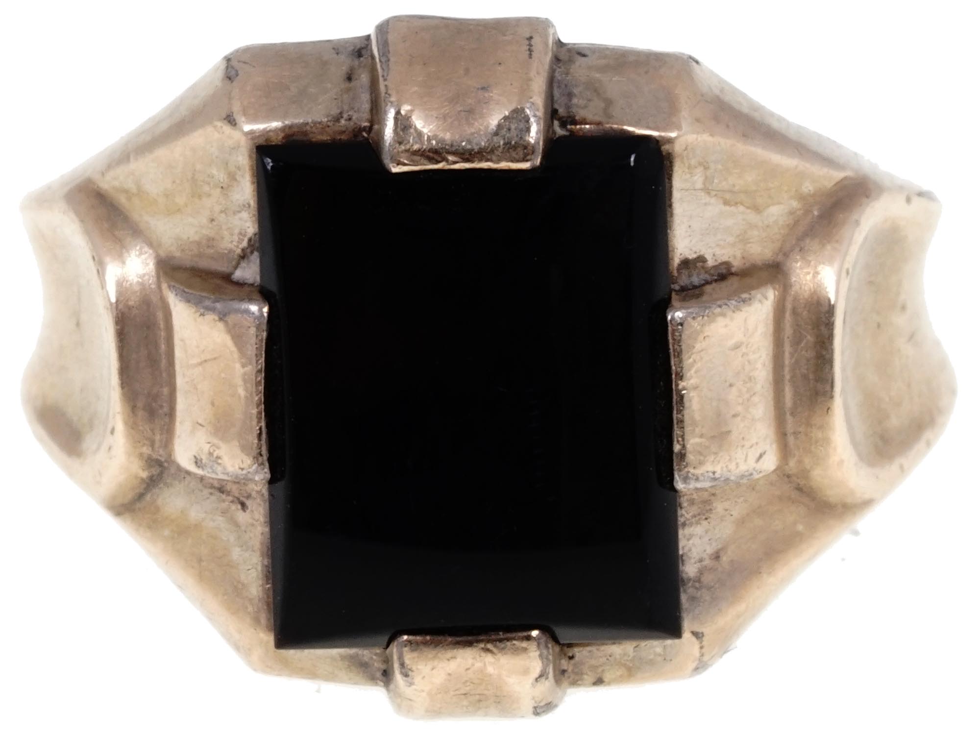 10K GOLD STERLING SILVER BLACK STONE JEWELRY RING PIC-1