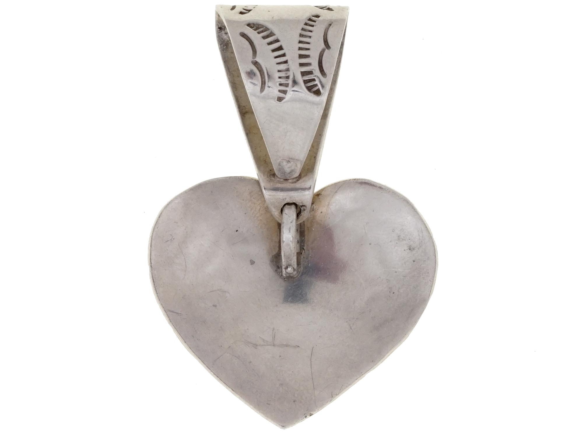 MEXICAN 925 STERLING SILVER ETCHED HEART PENDANT PIC-1