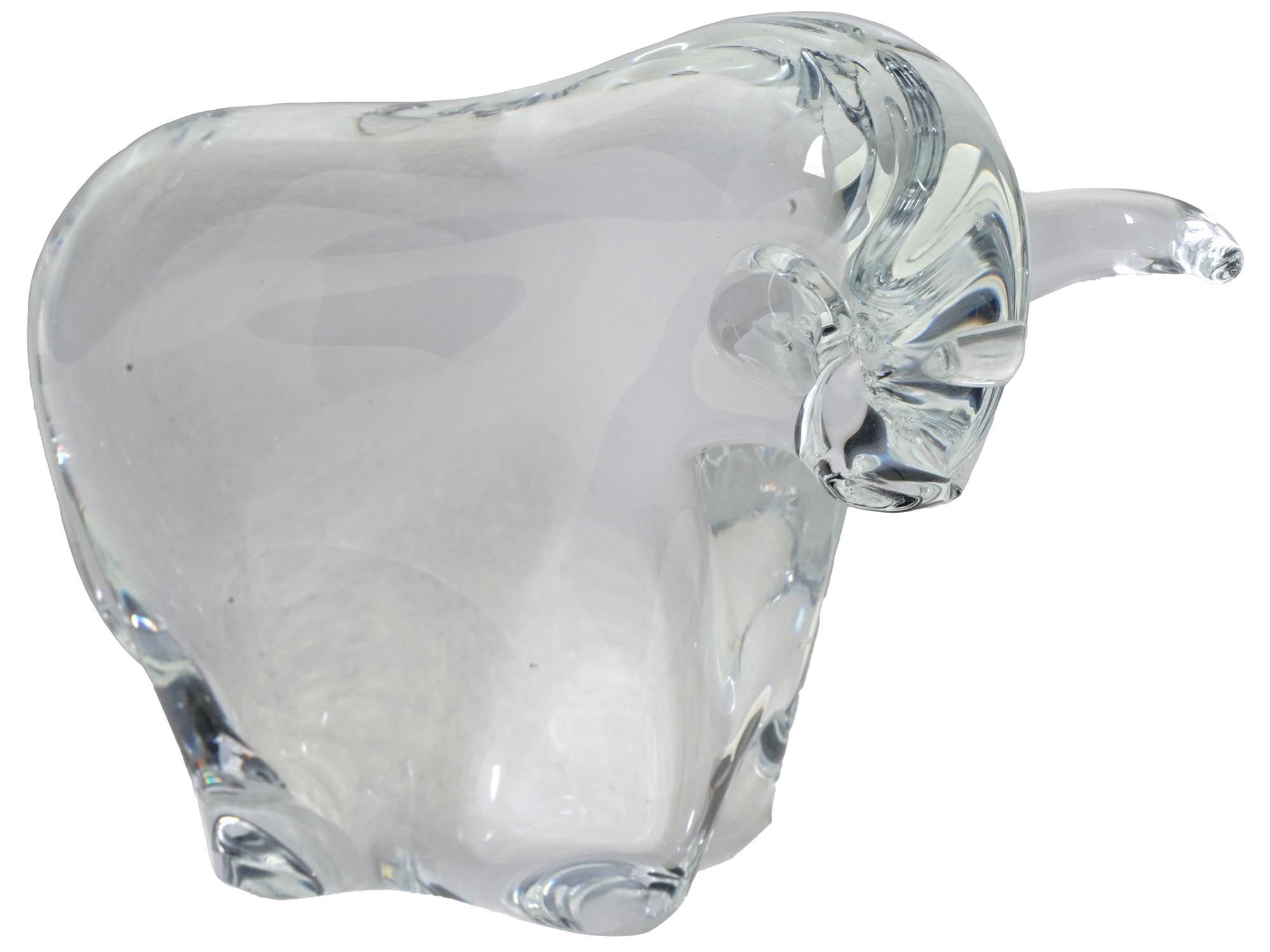 VINTAGE ITALIAN MURANO GLASS CLEAR BULL FIGURINE PIC-0