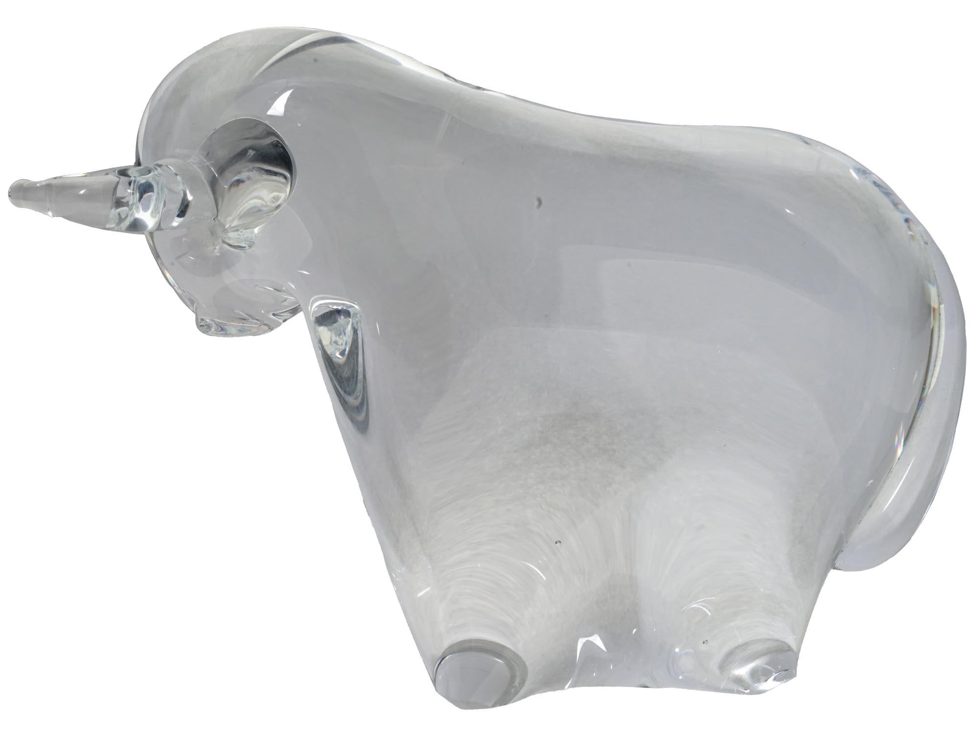 VINTAGE ITALIAN MURANO GLASS CLEAR BULL FIGURINE PIC-1