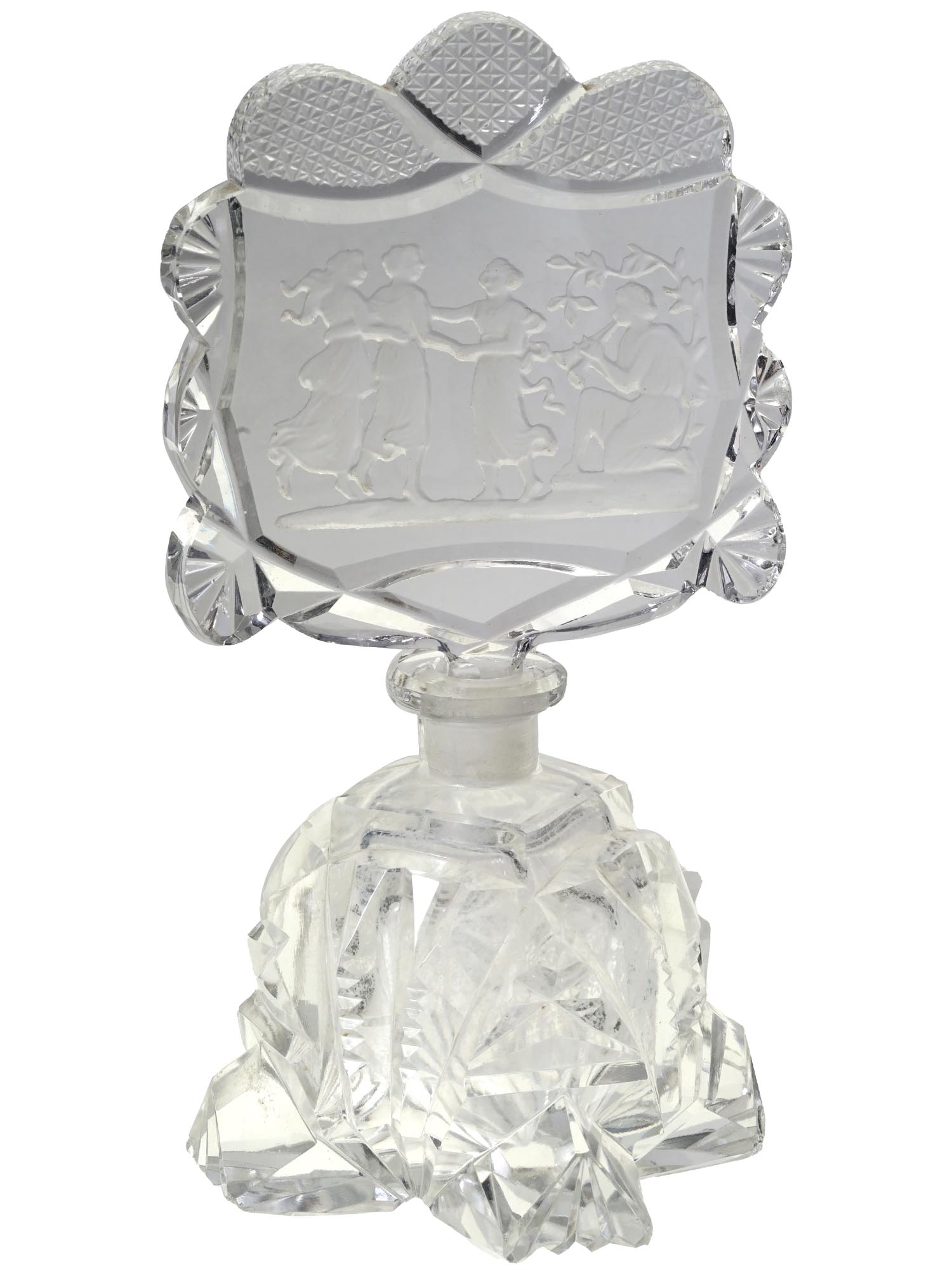 VINTAGE CRYSTAL CUT PERFUME BOTTLE WITH A LID PIC-0