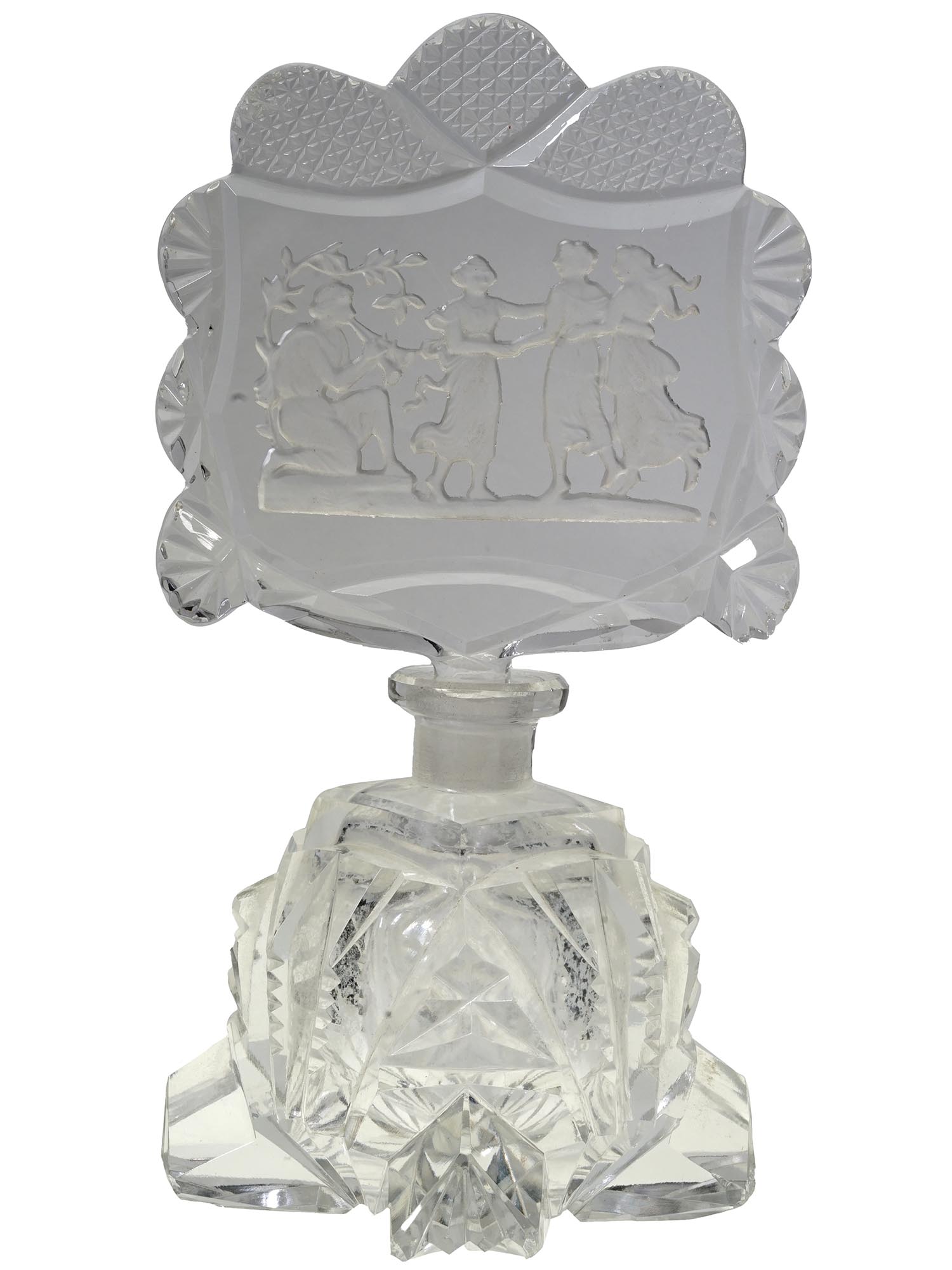 VINTAGE CRYSTAL CUT PERFUME BOTTLE WITH A LID PIC-1