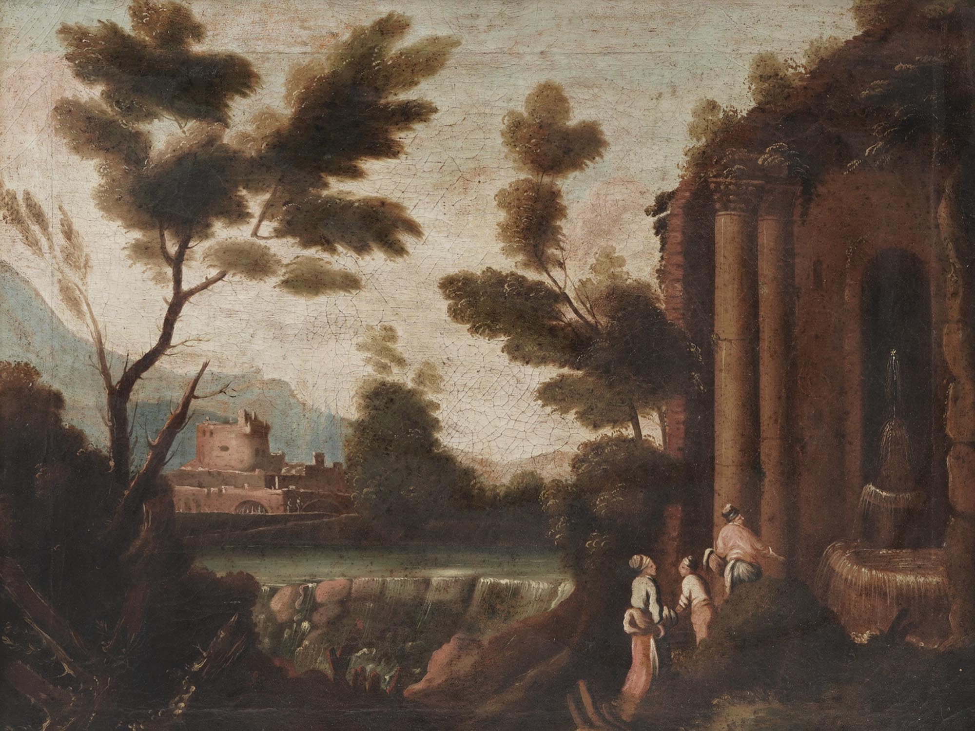 RUIN LANDSCAPE PAINTING SCHOOL OF CLAUDE LORRAIN PIC-1