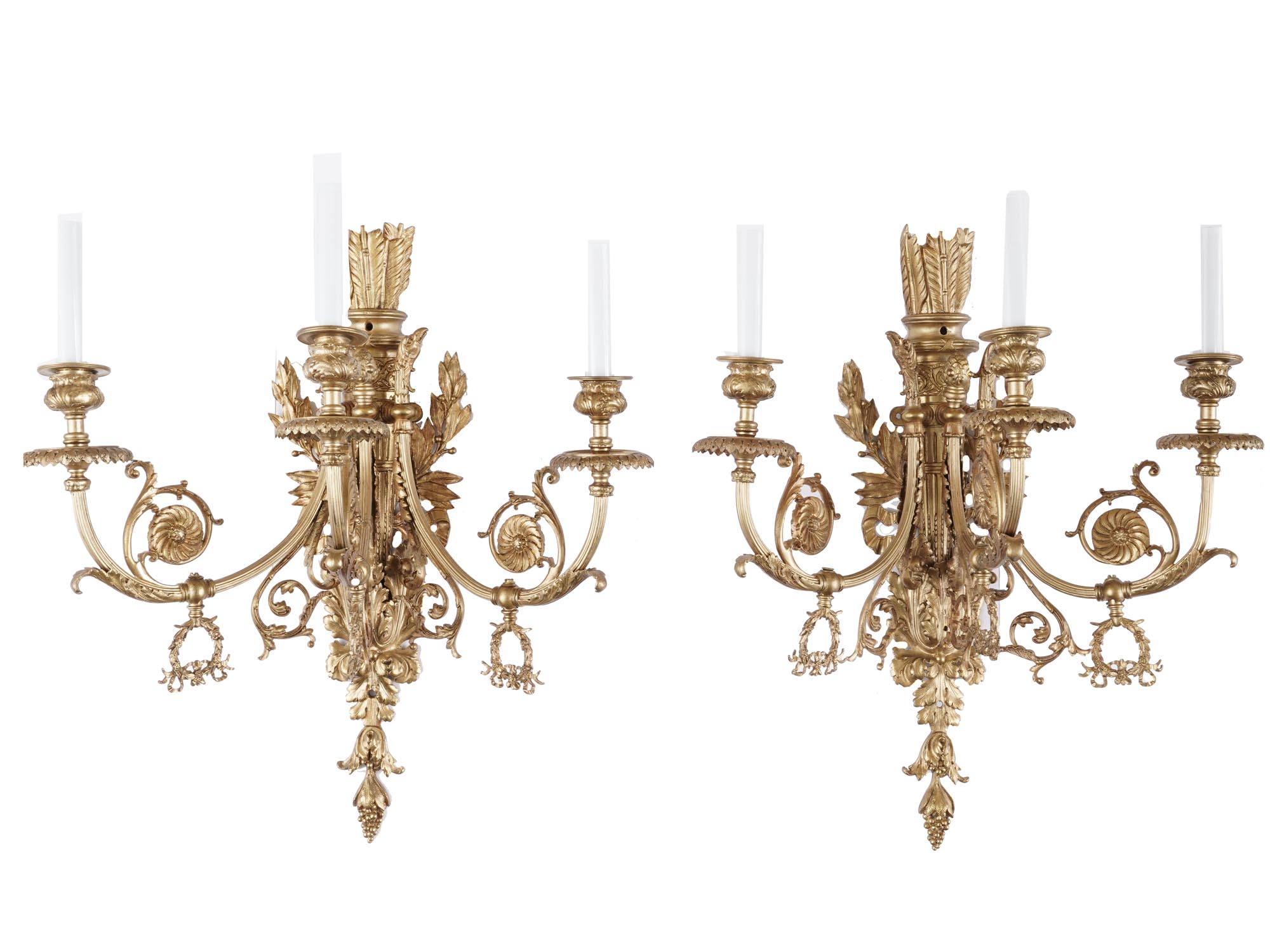 ANTIQUE FRENCH EMPIRE GILT BRONZE WALL SCONCES PIC-0