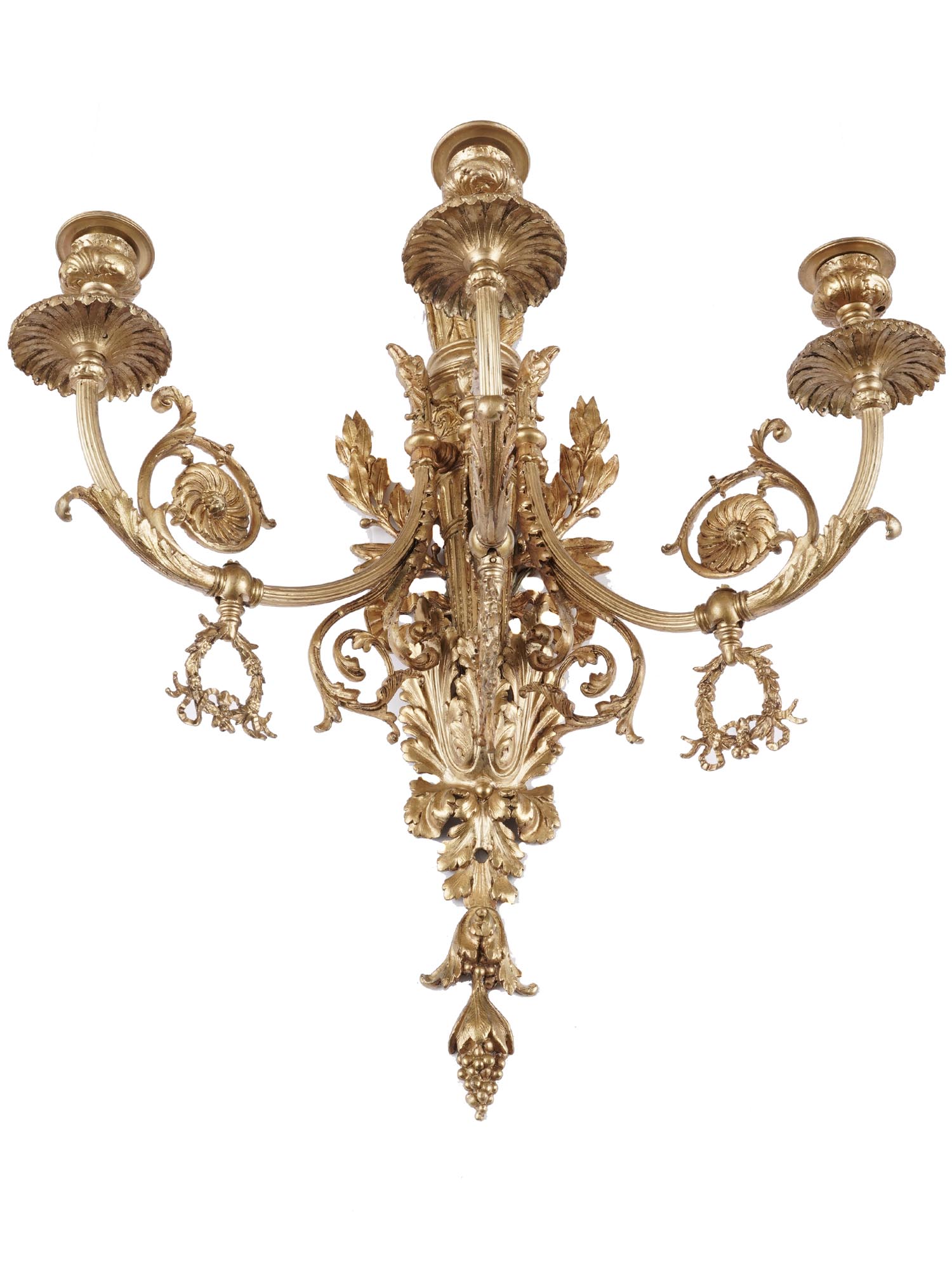 ANTIQUE FRENCH EMPIRE GILT BRONZE WALL SCONCES PIC-3