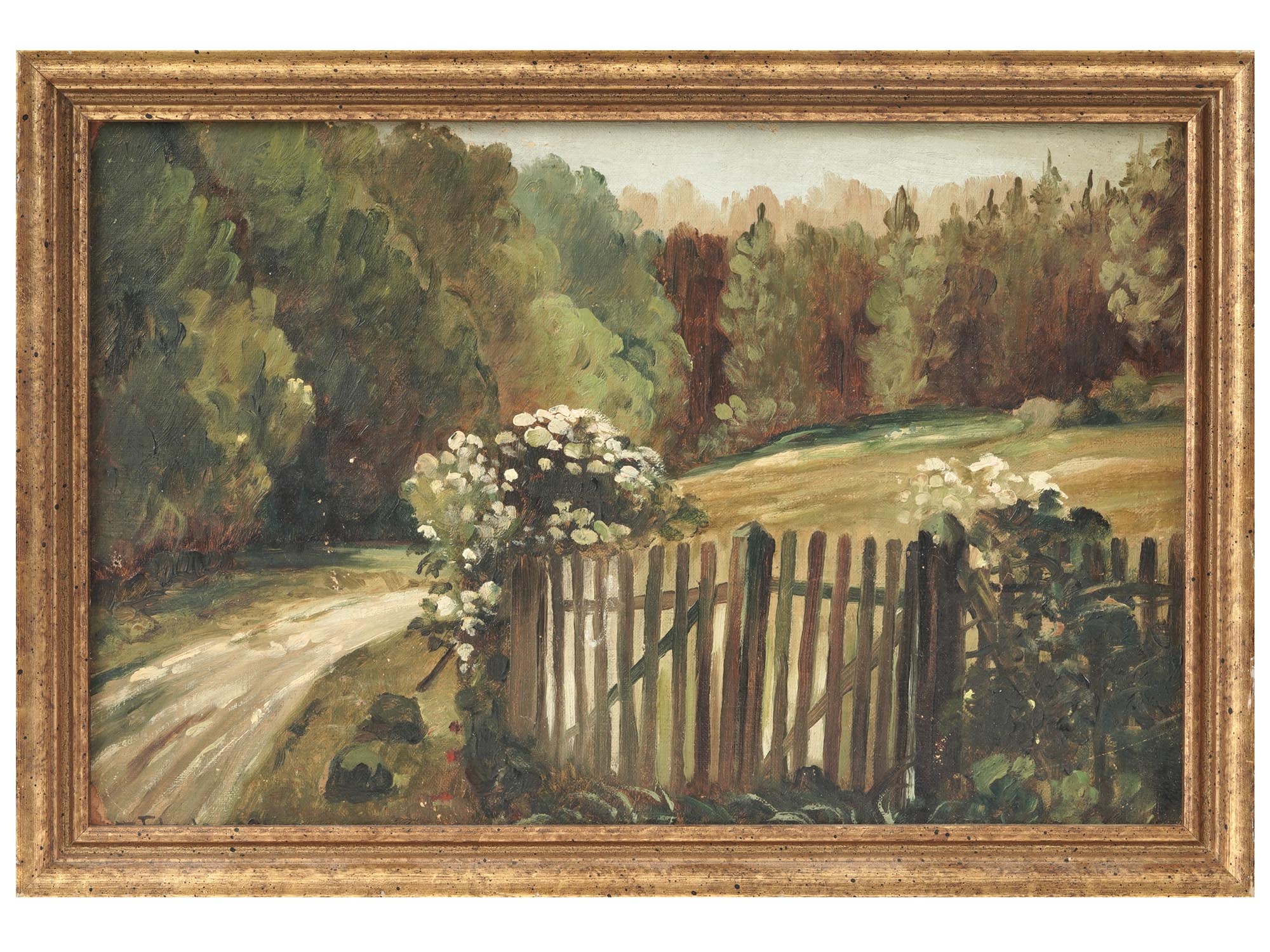 MID CENTURY PARK LANDSCAPE OIL PAINTING SIGNED PIC-0