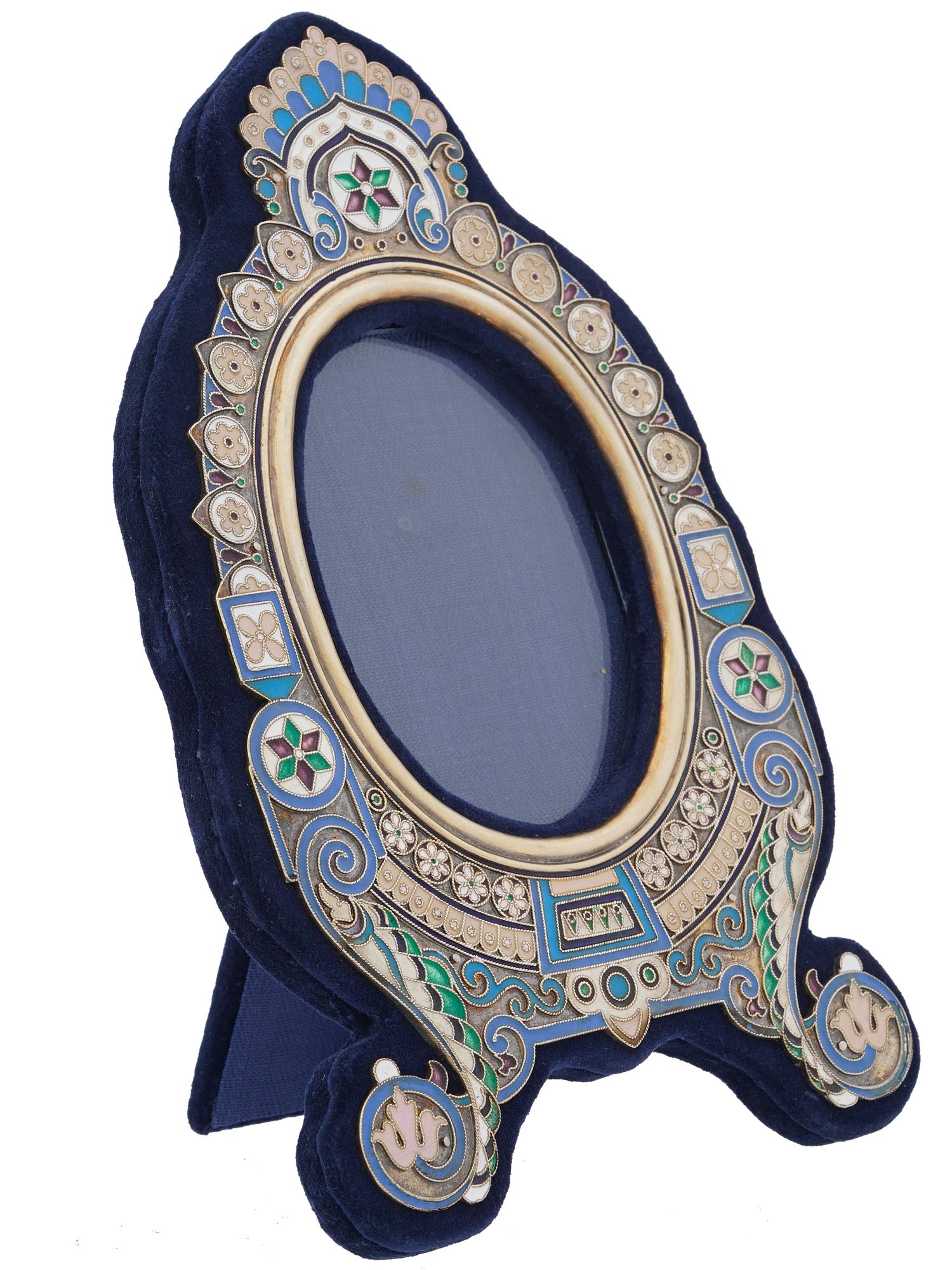 RUSSIAN SILVER AND CLOISONNE ENAMEL PHOTO FRAME PIC-0