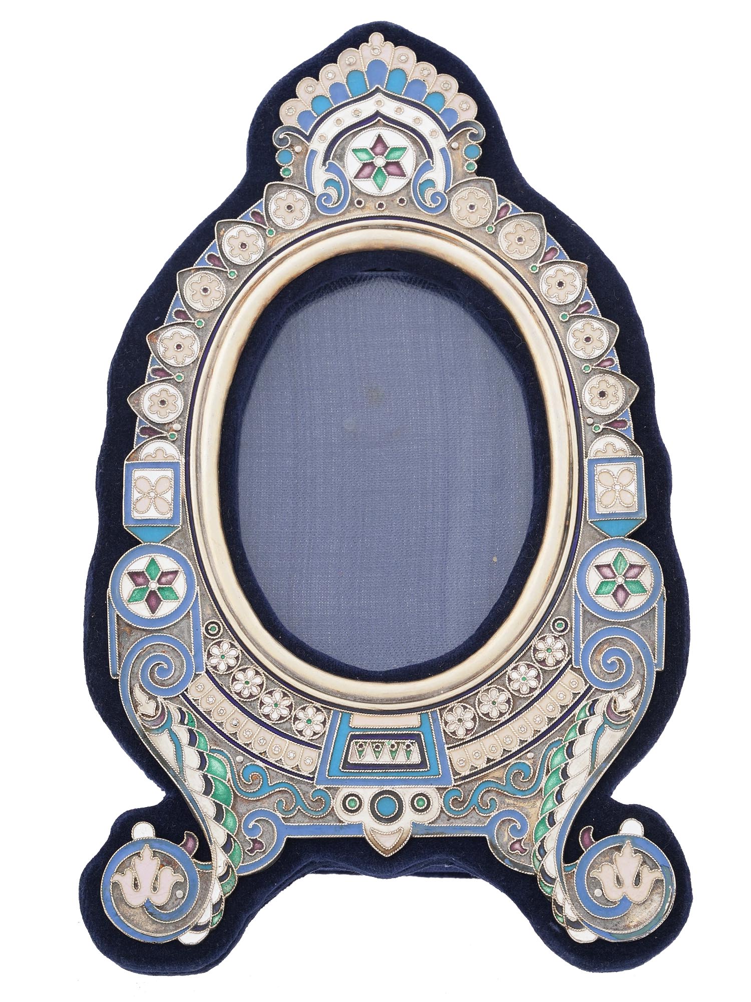 RUSSIAN SILVER AND CLOISONNE ENAMEL PHOTO FRAME PIC-1
