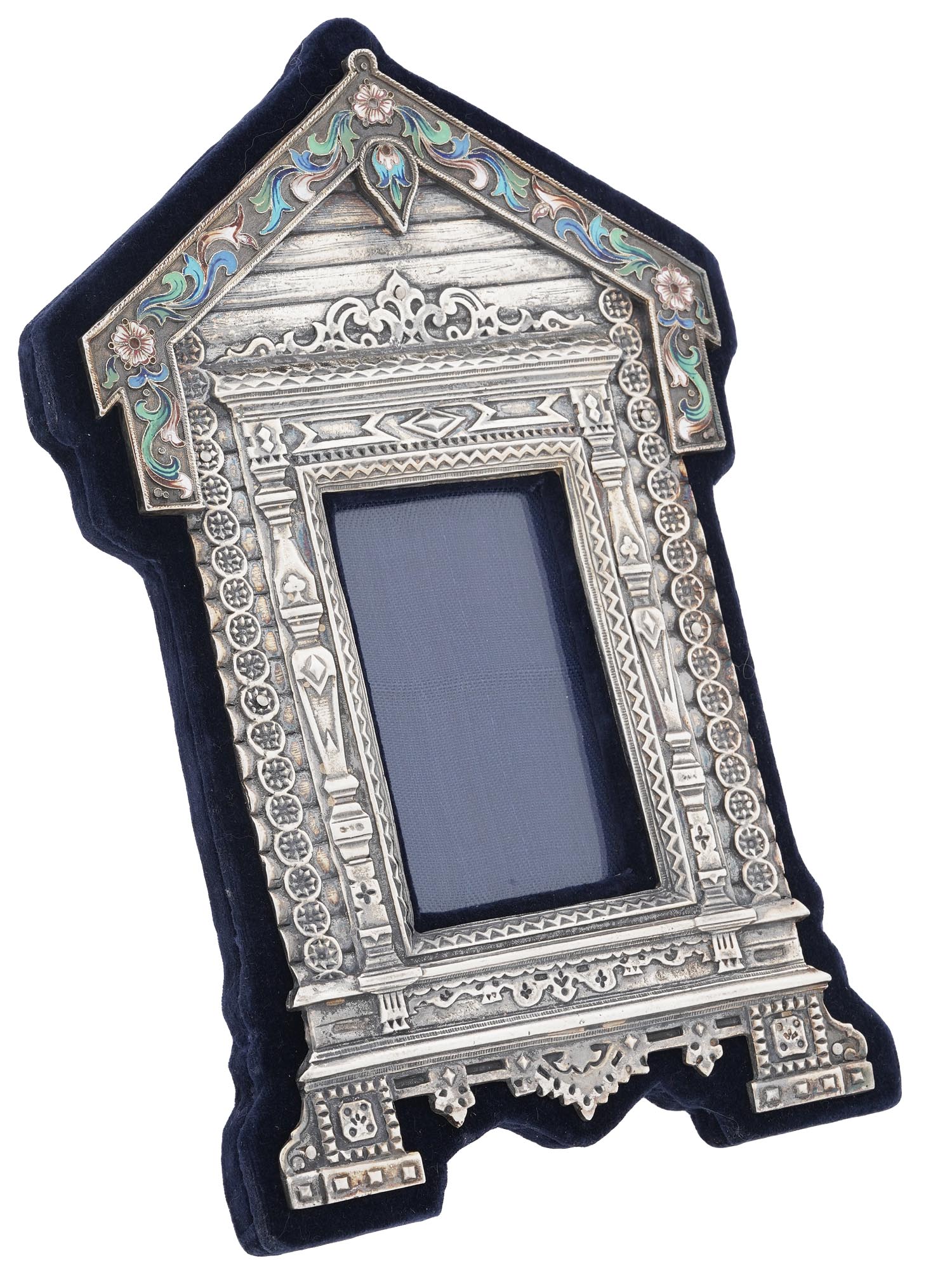 RUSSIAN SILVER AND CLOISONNE ENAMEL PICTURE FRAME PIC-0