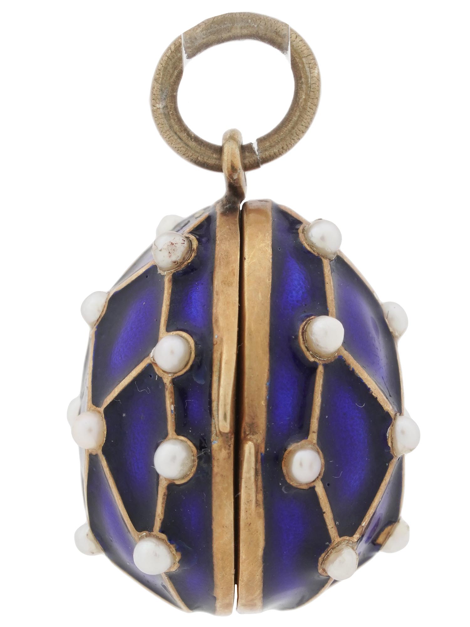 RUSSIAN EGG PENDANT GILT SILVER ENAMEL AND PEARLS PIC-1
